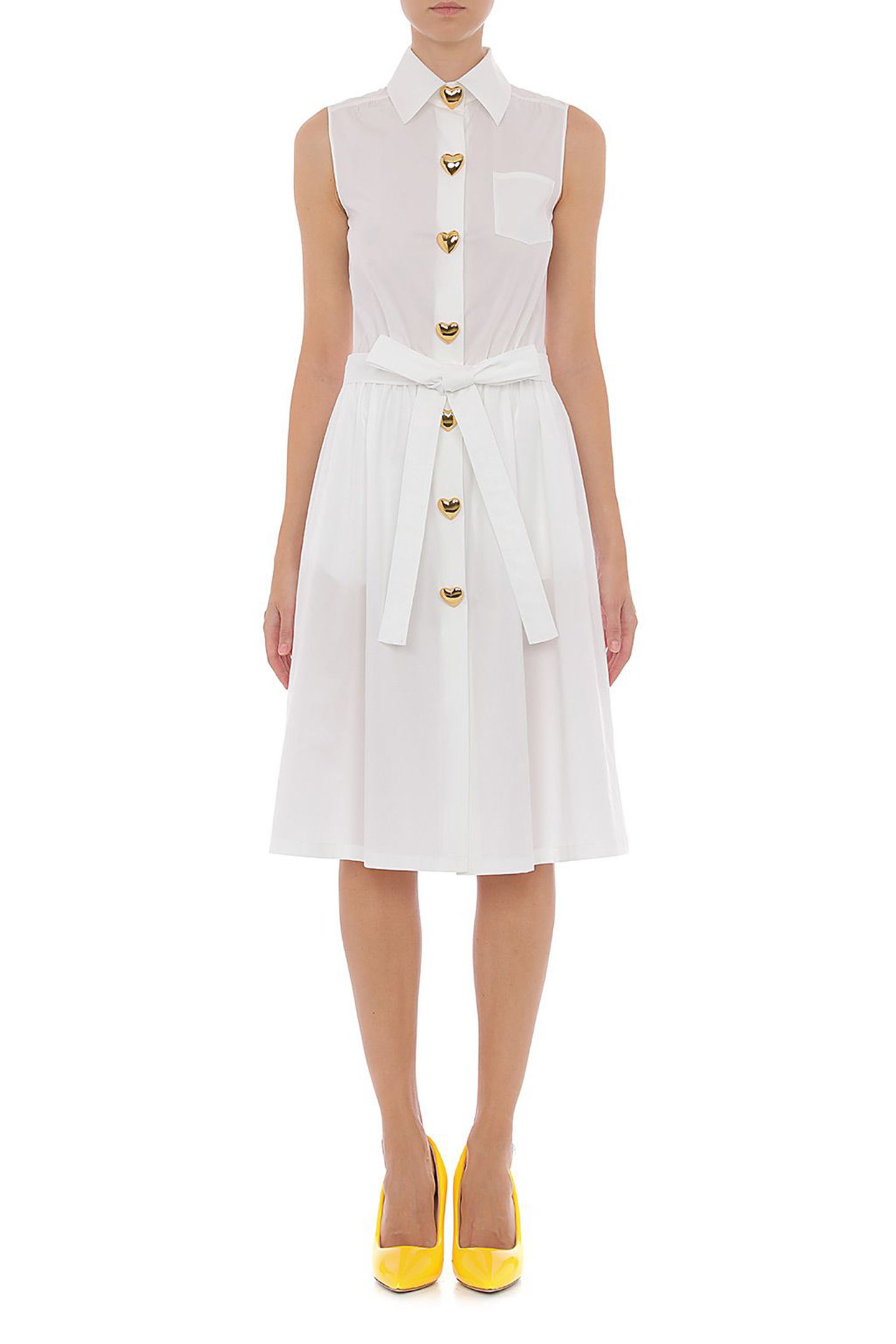 HEART BUTTONS STRETCH POPLIN DRESS WHITE 1