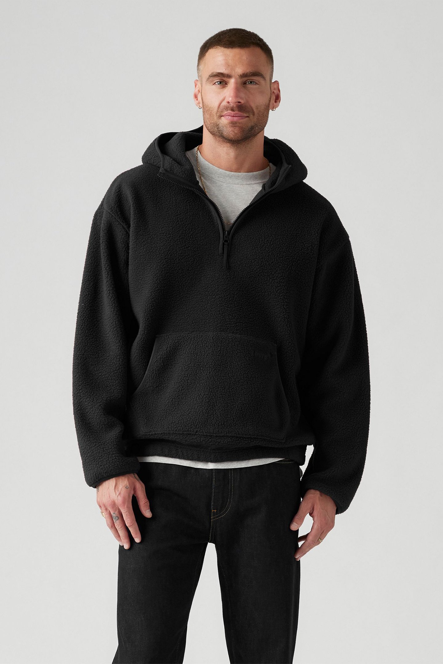 HOODED SHERPA PULLOVER JET BLACK by Levi's