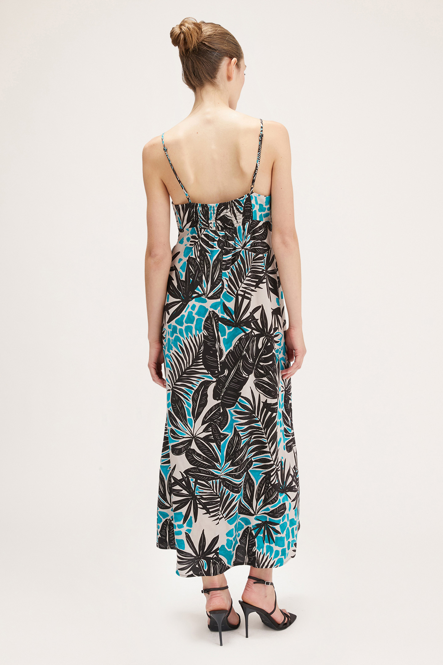 LONG TROPICAL PATTERN DRESS BLACK 2