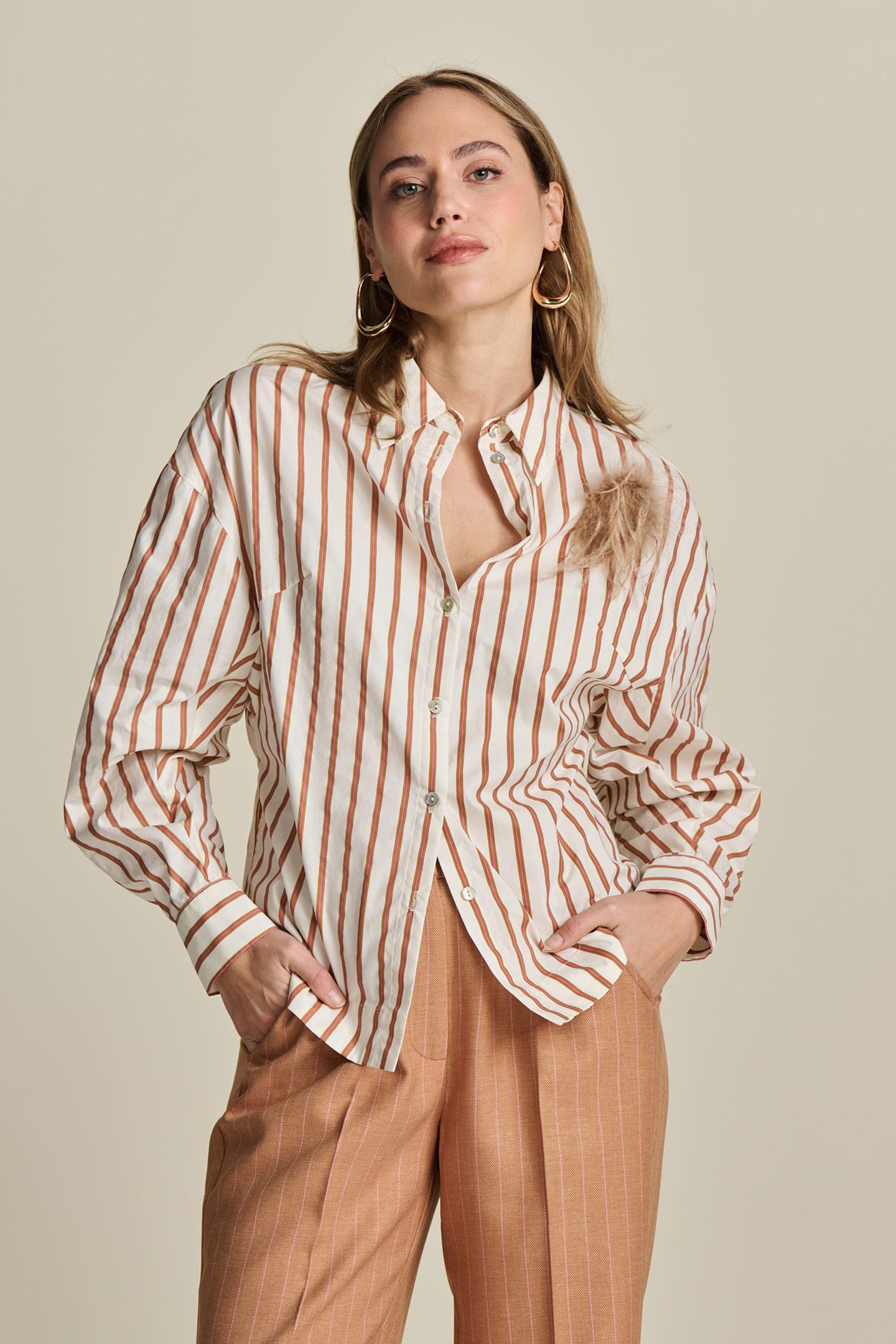 BLOUSE - STRIPED POPLIN WHITE by POM Amsterdam