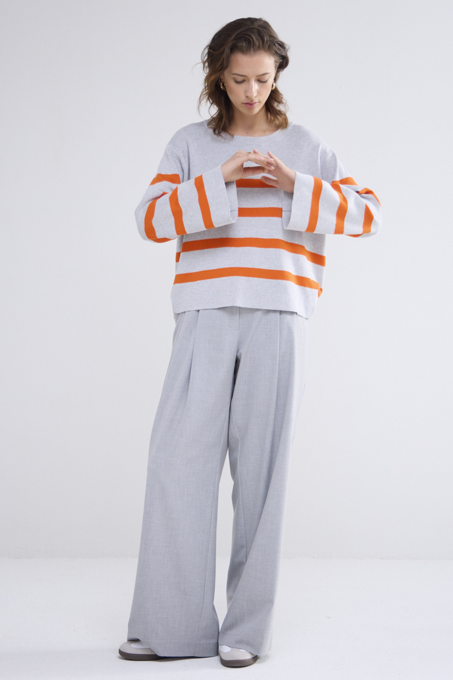 STRIPED SWEATER SOFT VISCOSE POLYAMIDE KNIT GREYS 2