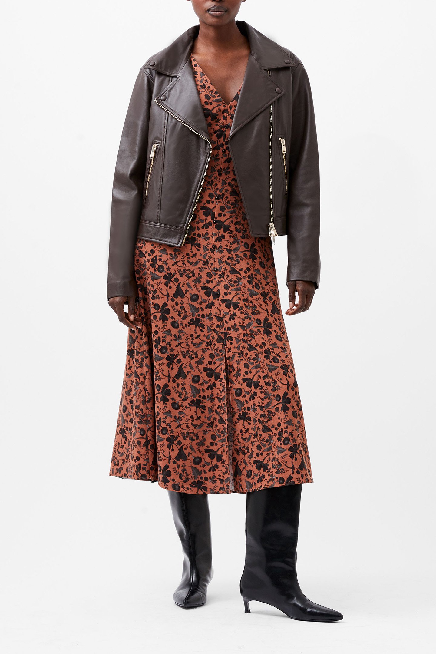BECKET LEATHER MILITARY JACKET CHOCOLATE GANACHE by French Connection