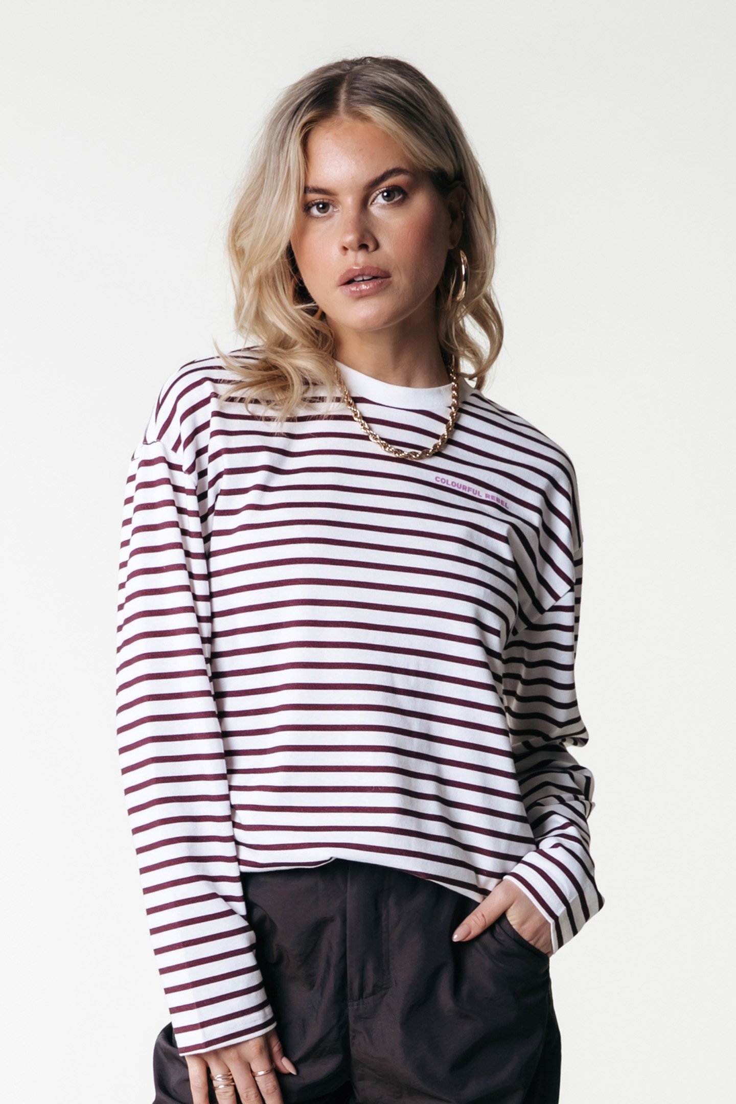 MOTHER EARTH STRIPE LONGSLEEVE TEE PORT RED by Colourful Rebel