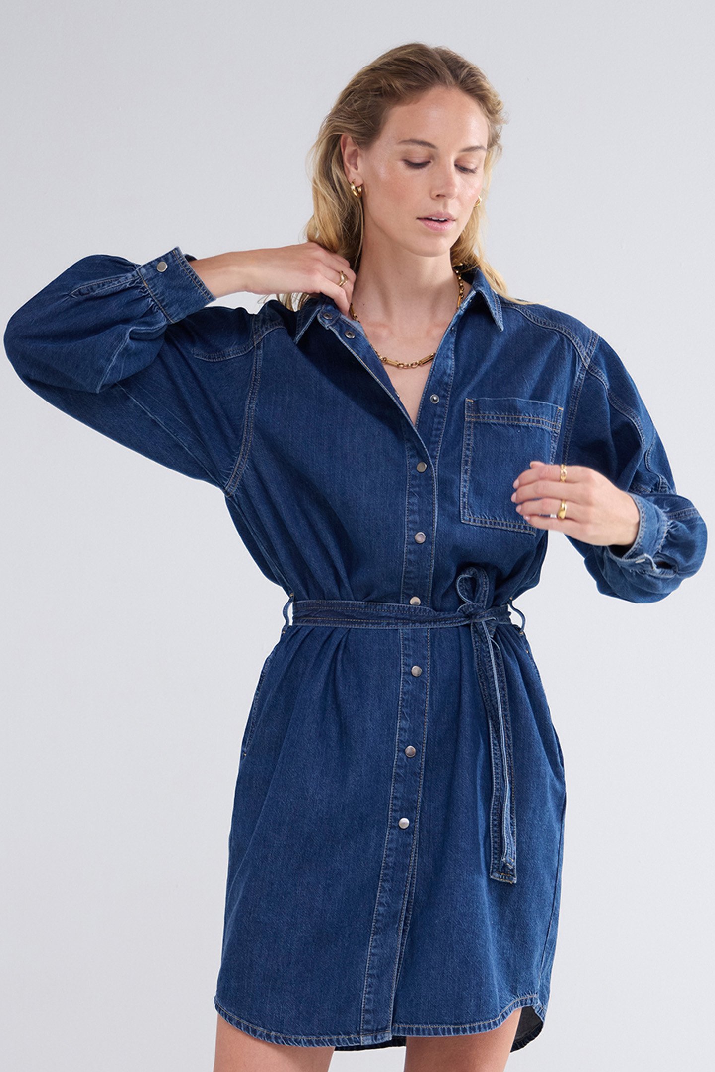 DENIM SHIRT DRESS LIGHTWEIGHT COTTON TENCEL BLUES by Summum Woman