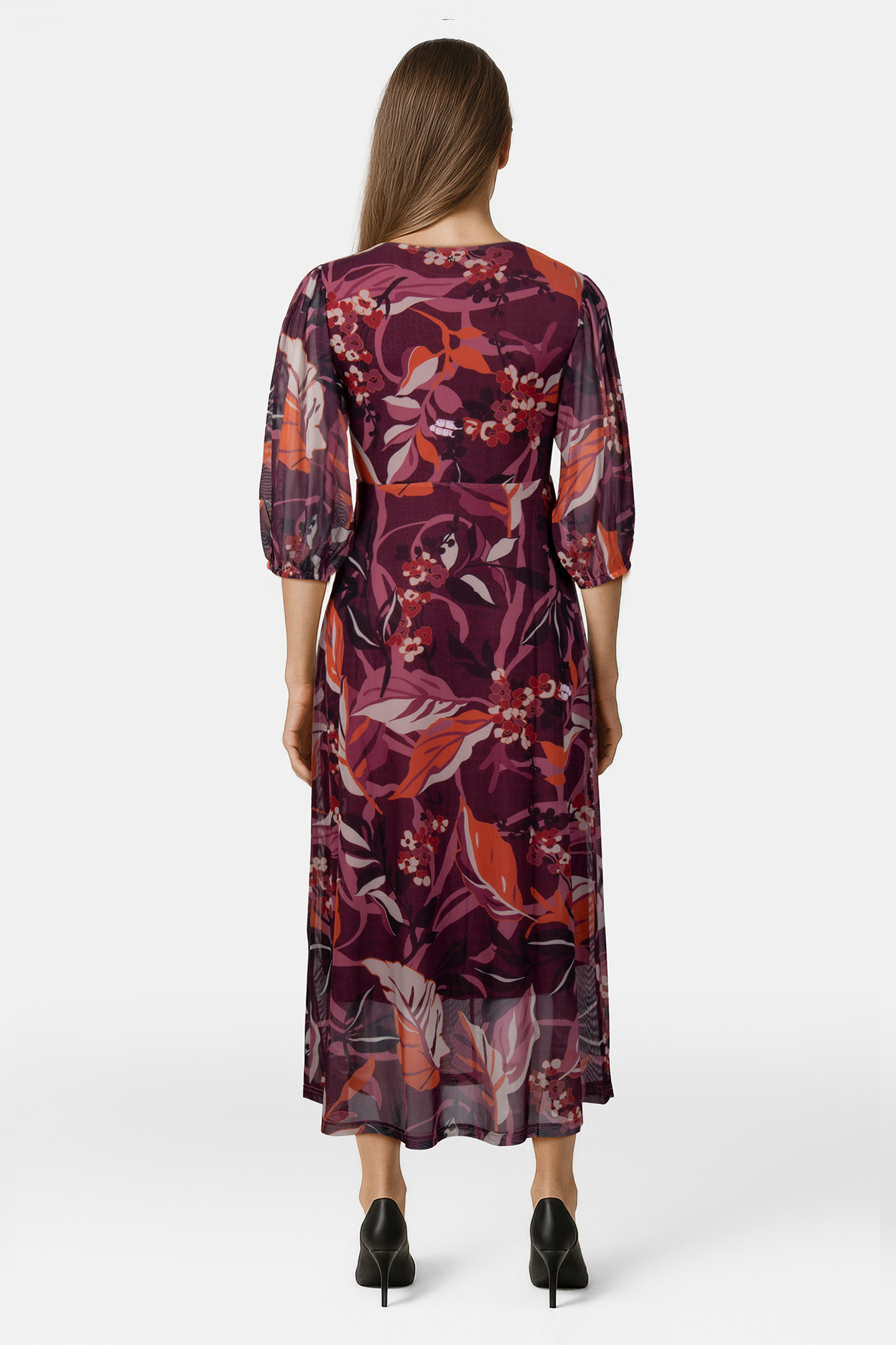 DRESS MESH LEAVES PRINT PURPLES 2