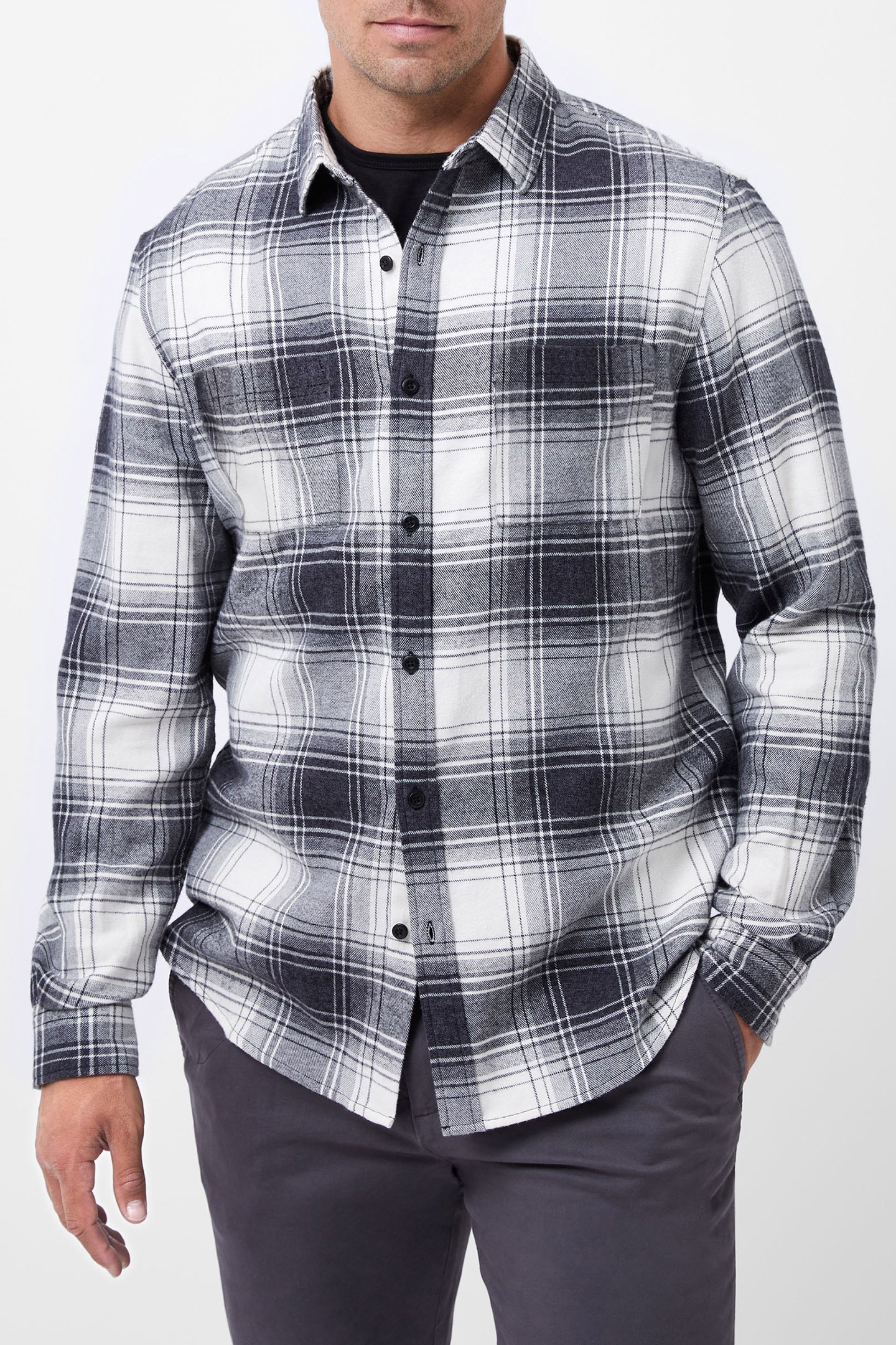 GARMENT WASH FLANNEL SHIRT BLACK CHECK by French Connection