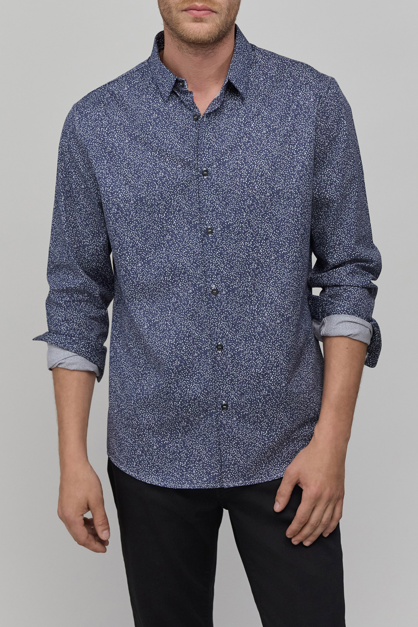 MINIMALIST PRINTED NAVY SLIM SHIRT 1
