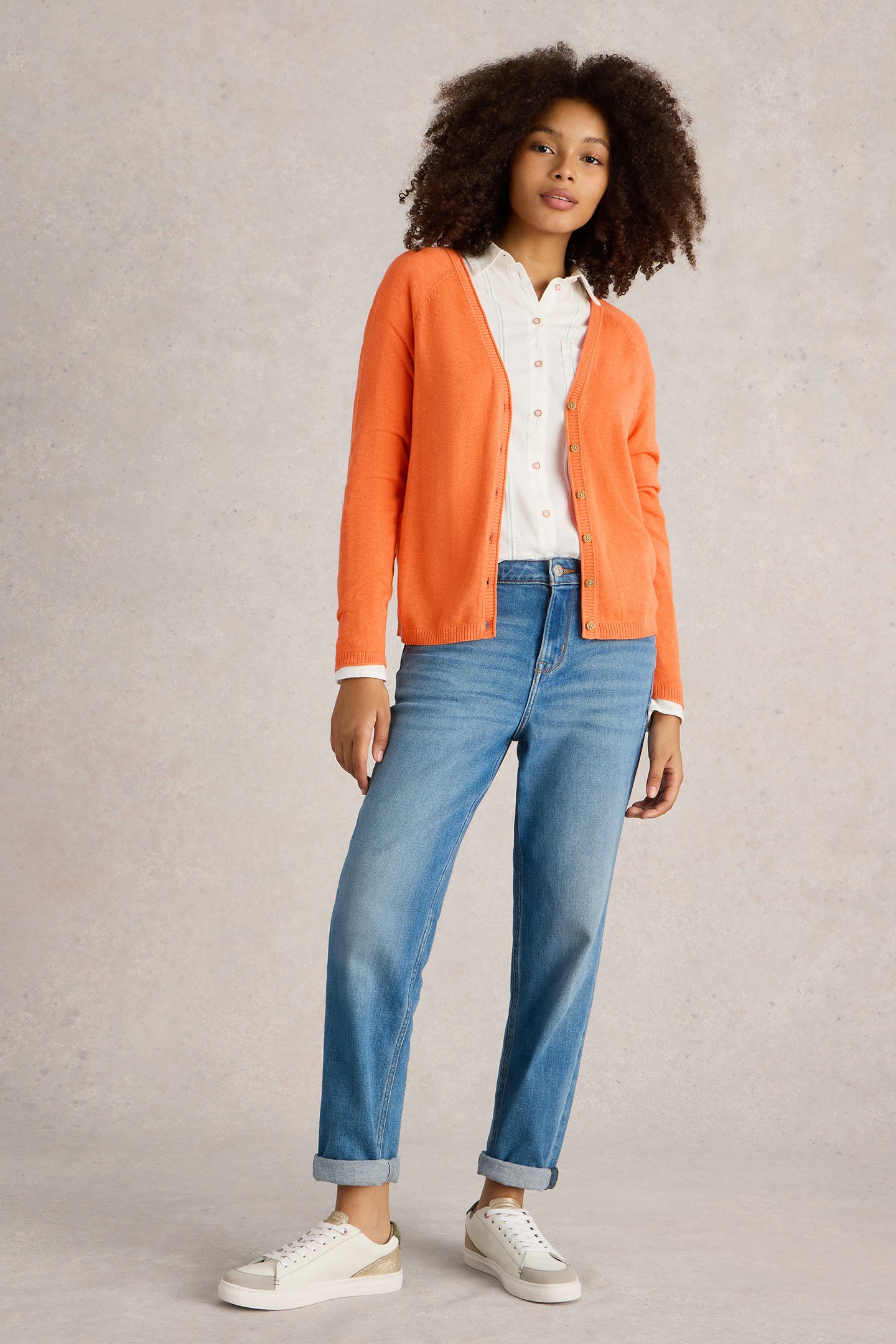 LUNA V NECK CARDI BRIGHT ORANGE by White Stuff