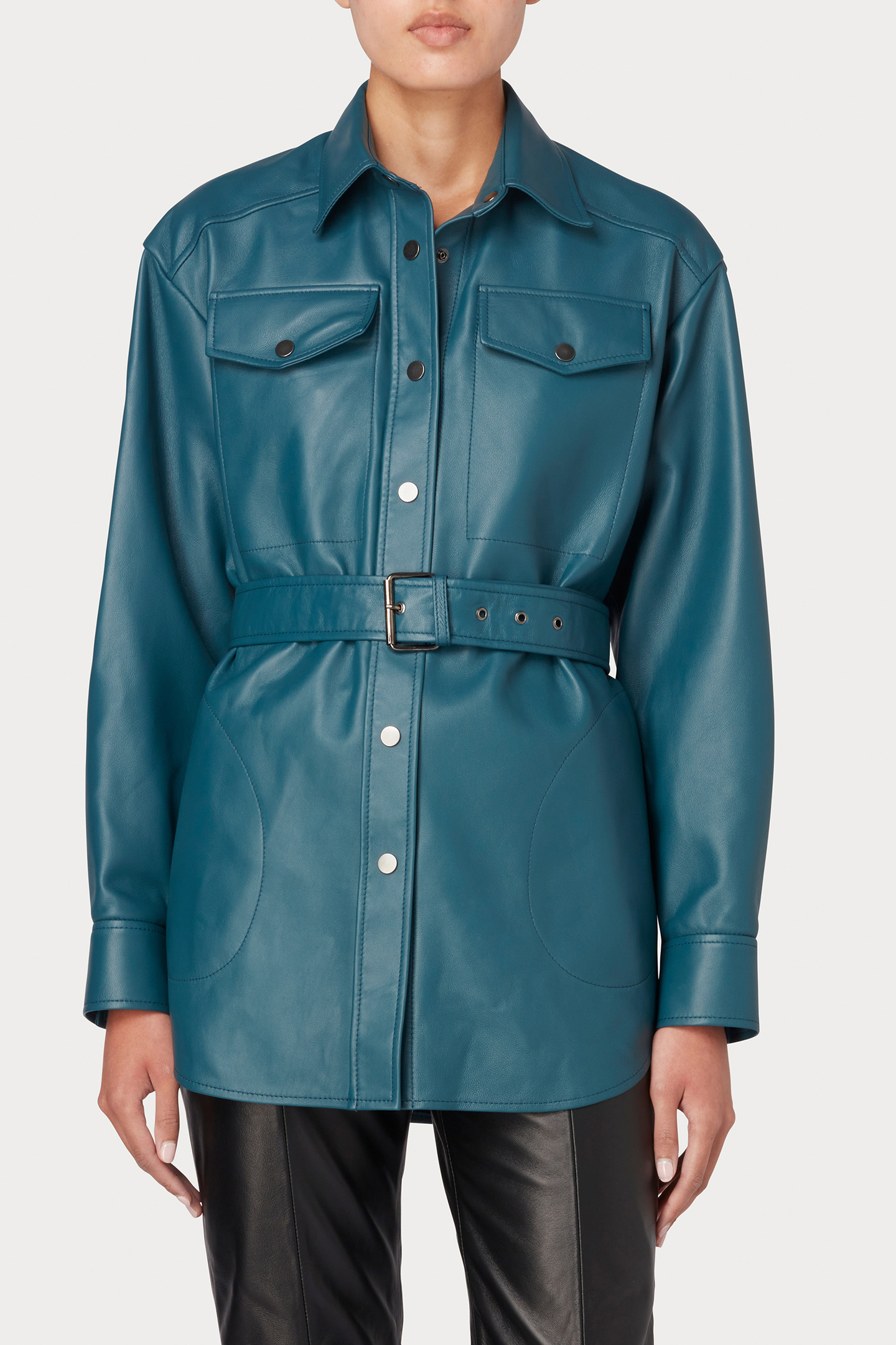 WOMENS SHIRT LEATHER PETROL BLUE 1