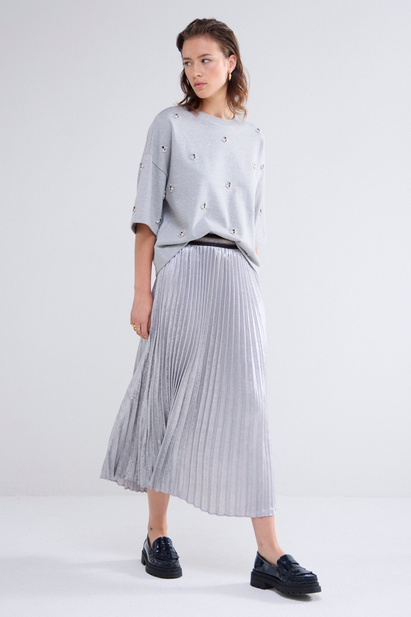 PLEATED SKIRT LAMEE METALLIC GREYS by Summum Woman