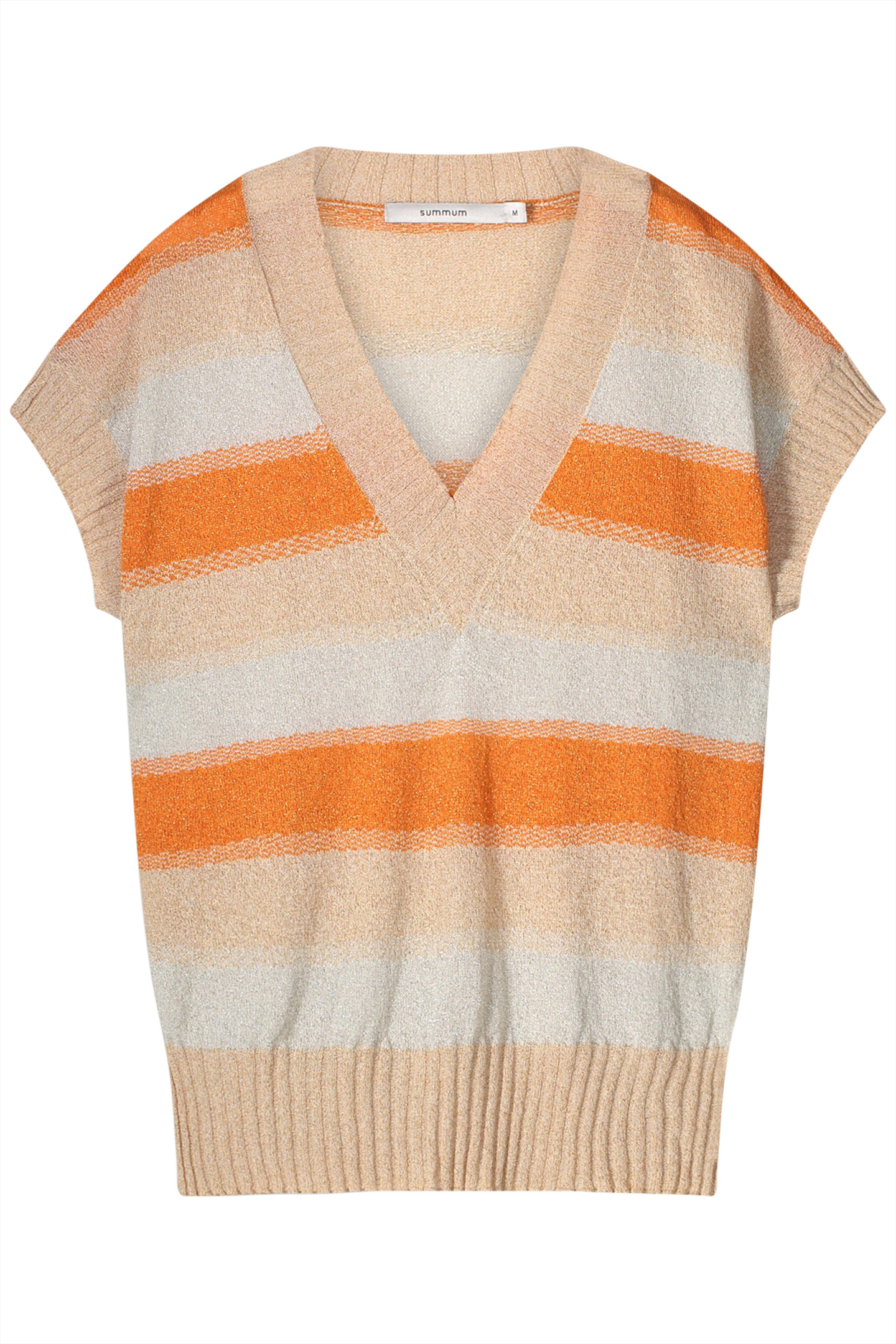 V-NECK SWEATER SHORT SLEEVES REFINED STRIPED LUREX KNIT REDS 4