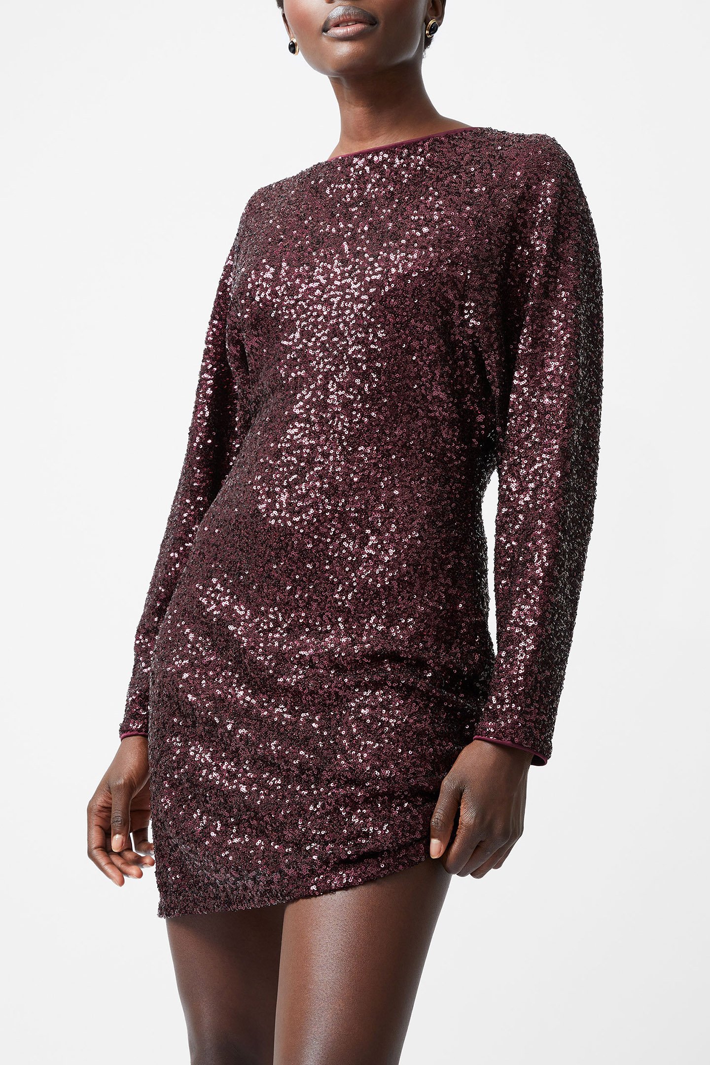 ELENA SEQUIN BOW BACK DRESS BURGUNDY RED by French Connection
