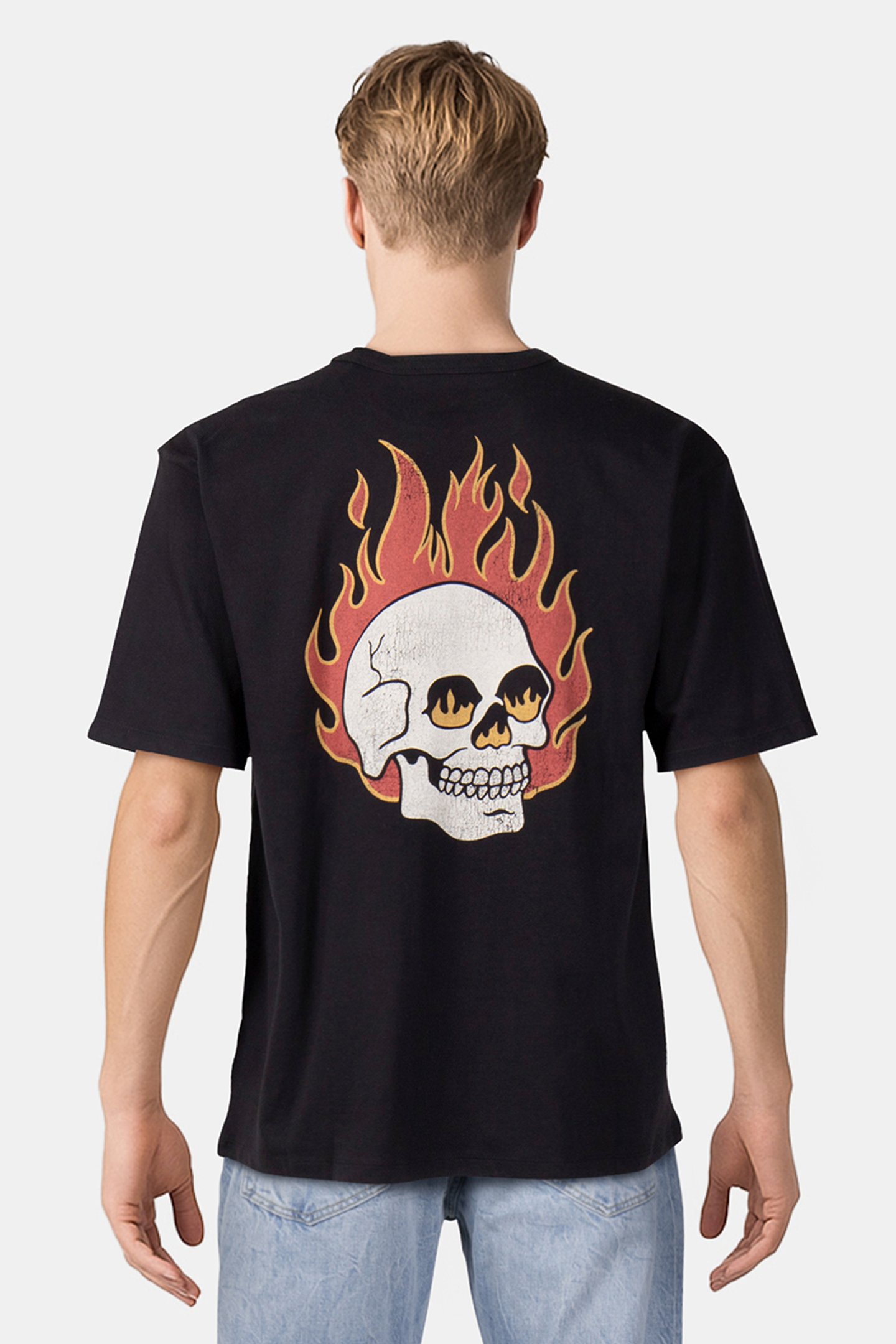 FLAMING SKULL WASHED SS TEE BLACK 2