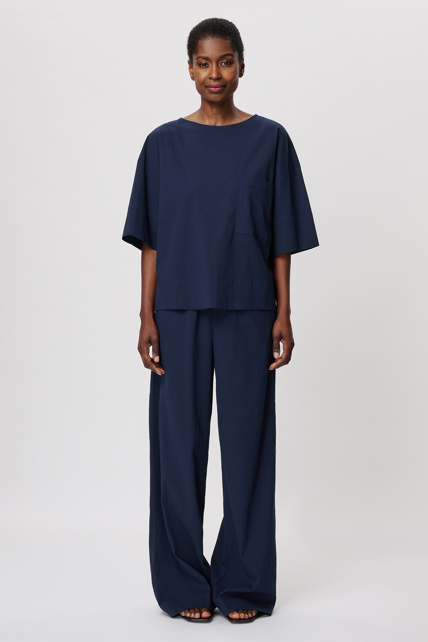 COTTON STRUCTURE T-SHIRT TOP MIDNIGHT BLUE 1