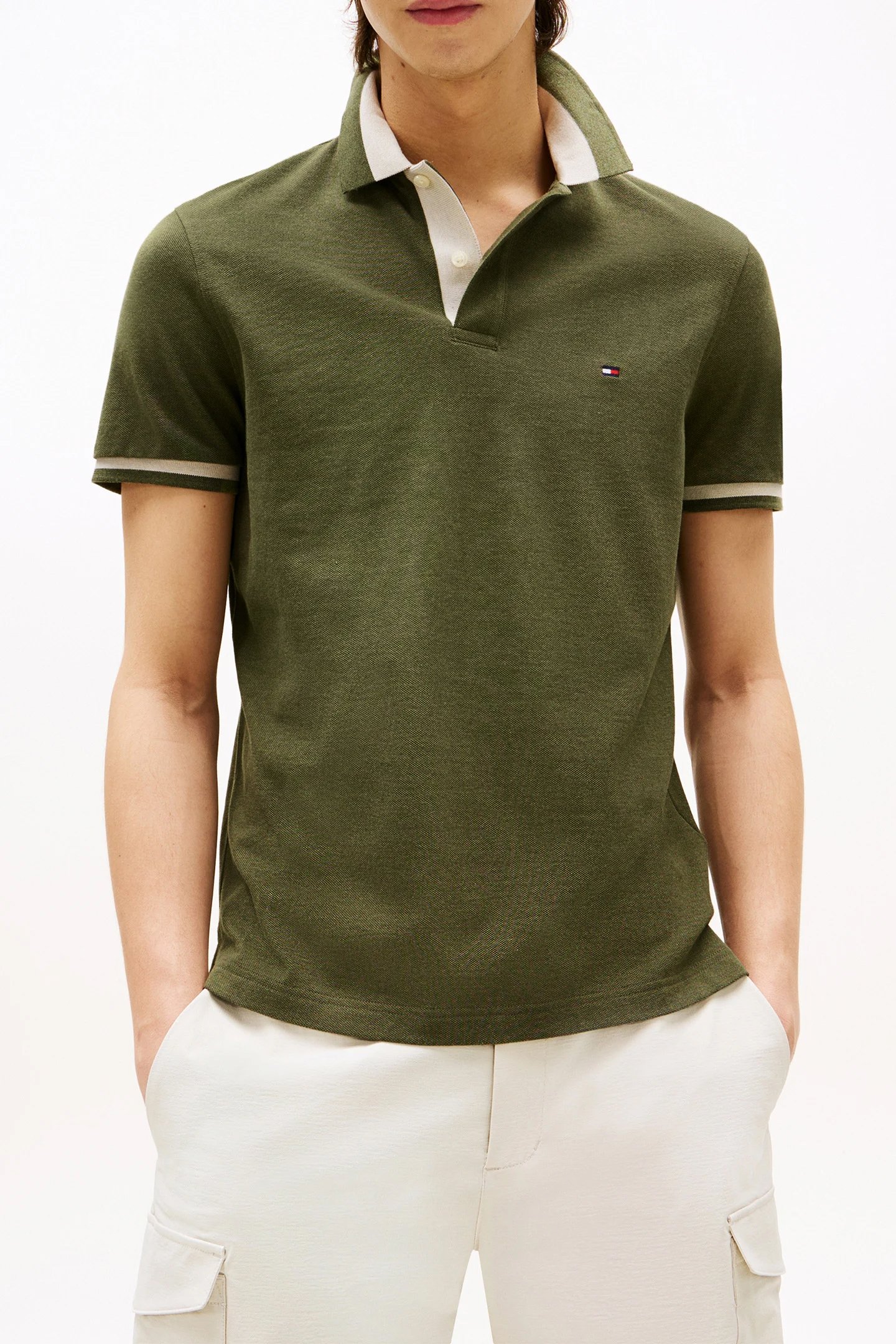 CONTRAST COLLAR BLOCK BATTLE GREEN HEATHER by Tommy Hilfiger