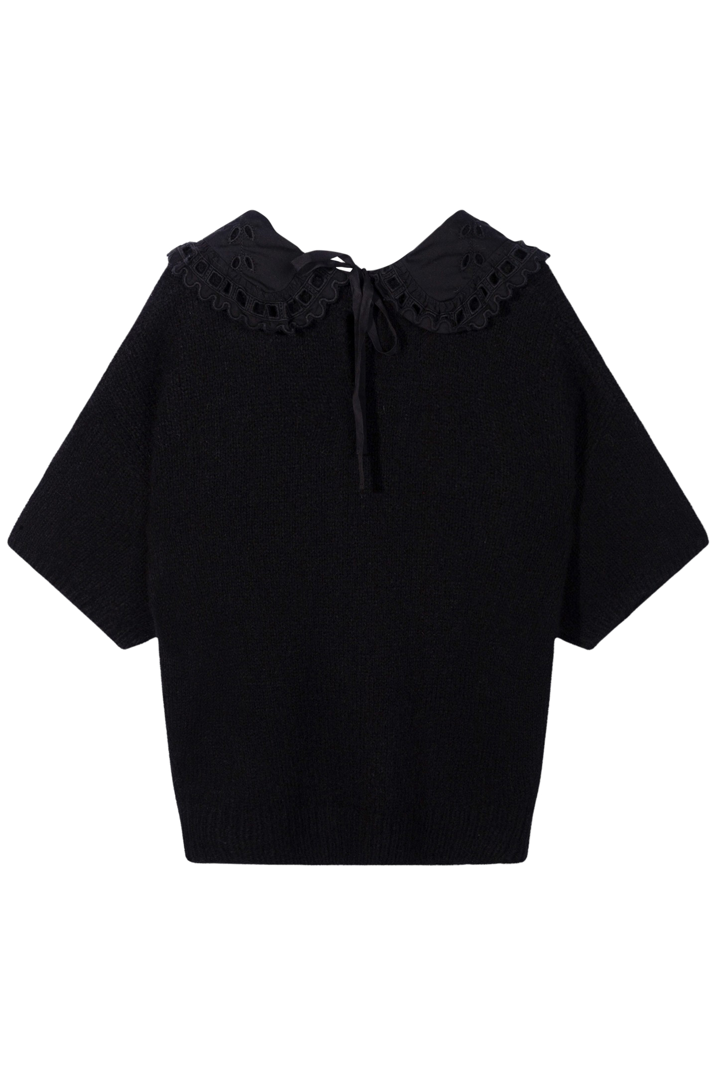 SHORT SLEEVE RUFFLE KNIT SWEATER BLACK 5