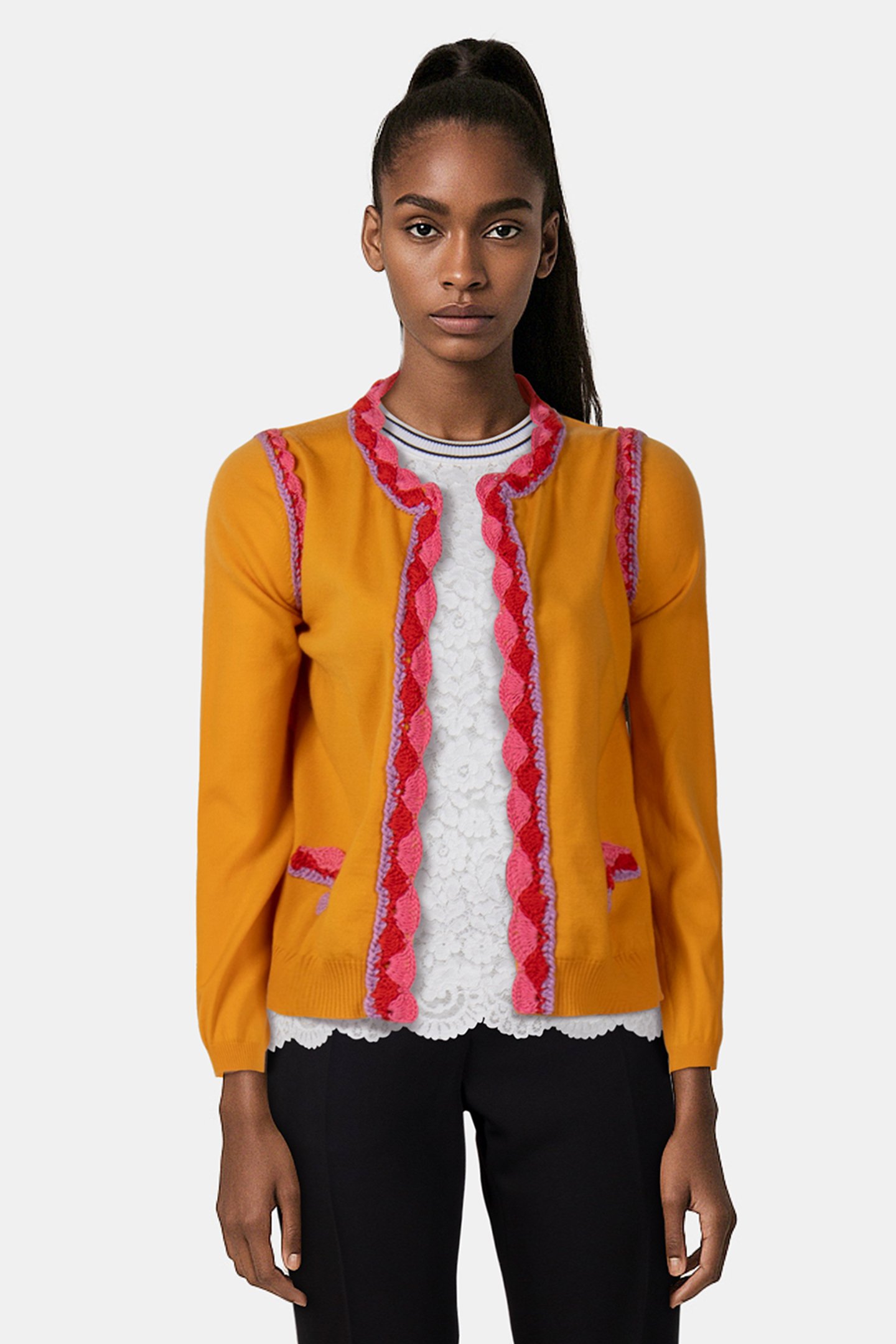 CROCHET DETAILS WOOL CARDIGAN YELLOW by Moschino