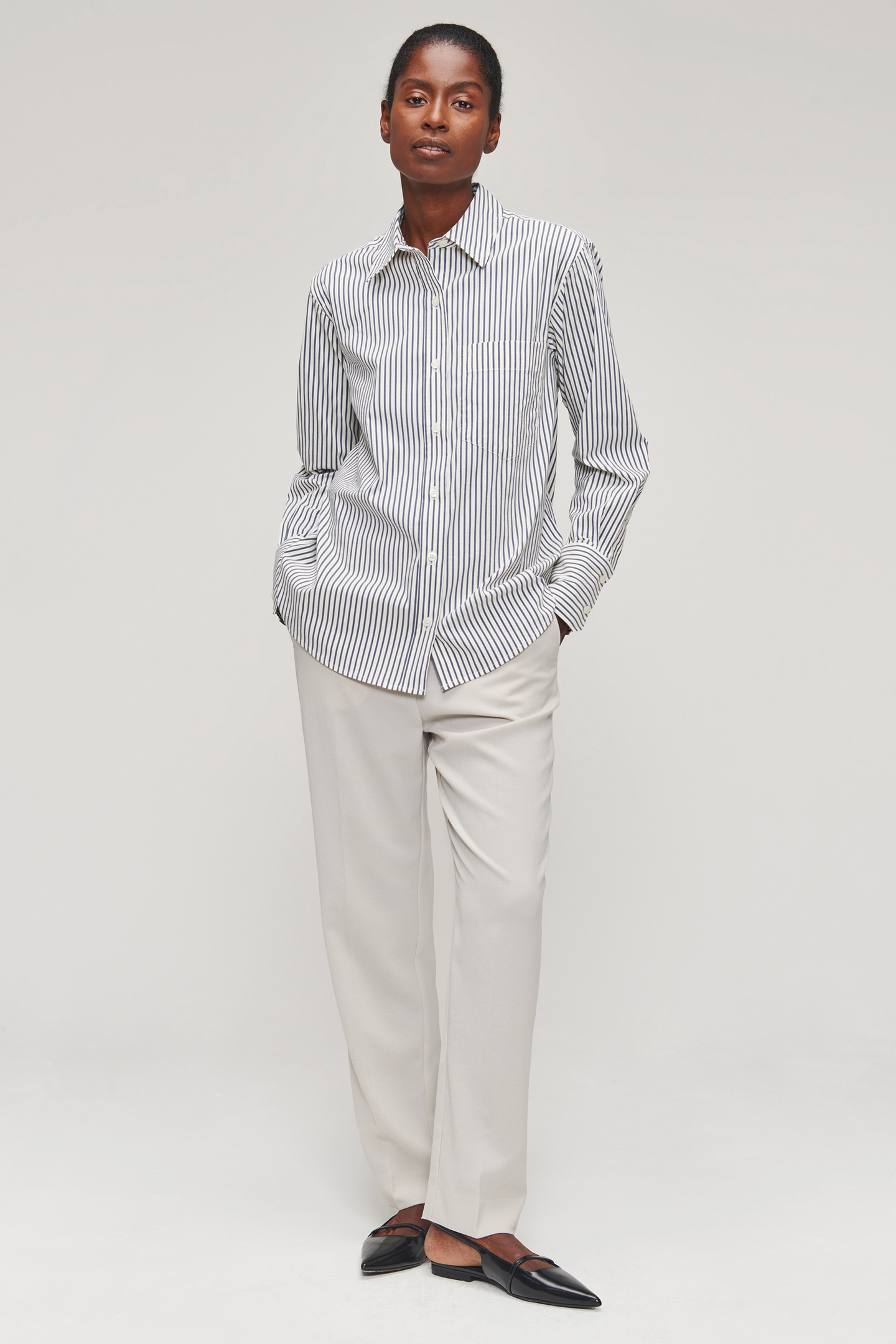 SOFT COTTON MIX STRIPPED SHIRT MIDNIGHT BLUE 5