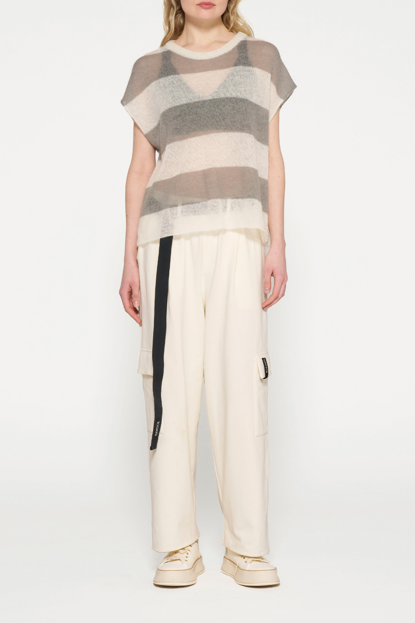 KNIT TOP STRIPES ECRU/SAGE 2