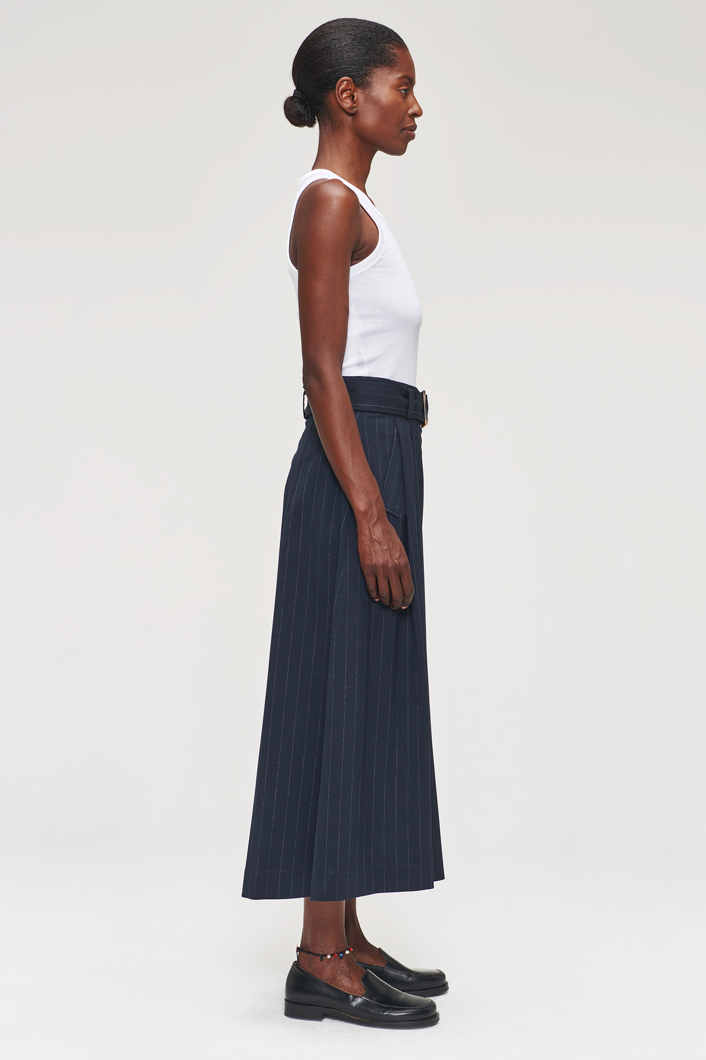 PLEATED PIN STRIPE SKIRT MIDNIGHT BLUE 5