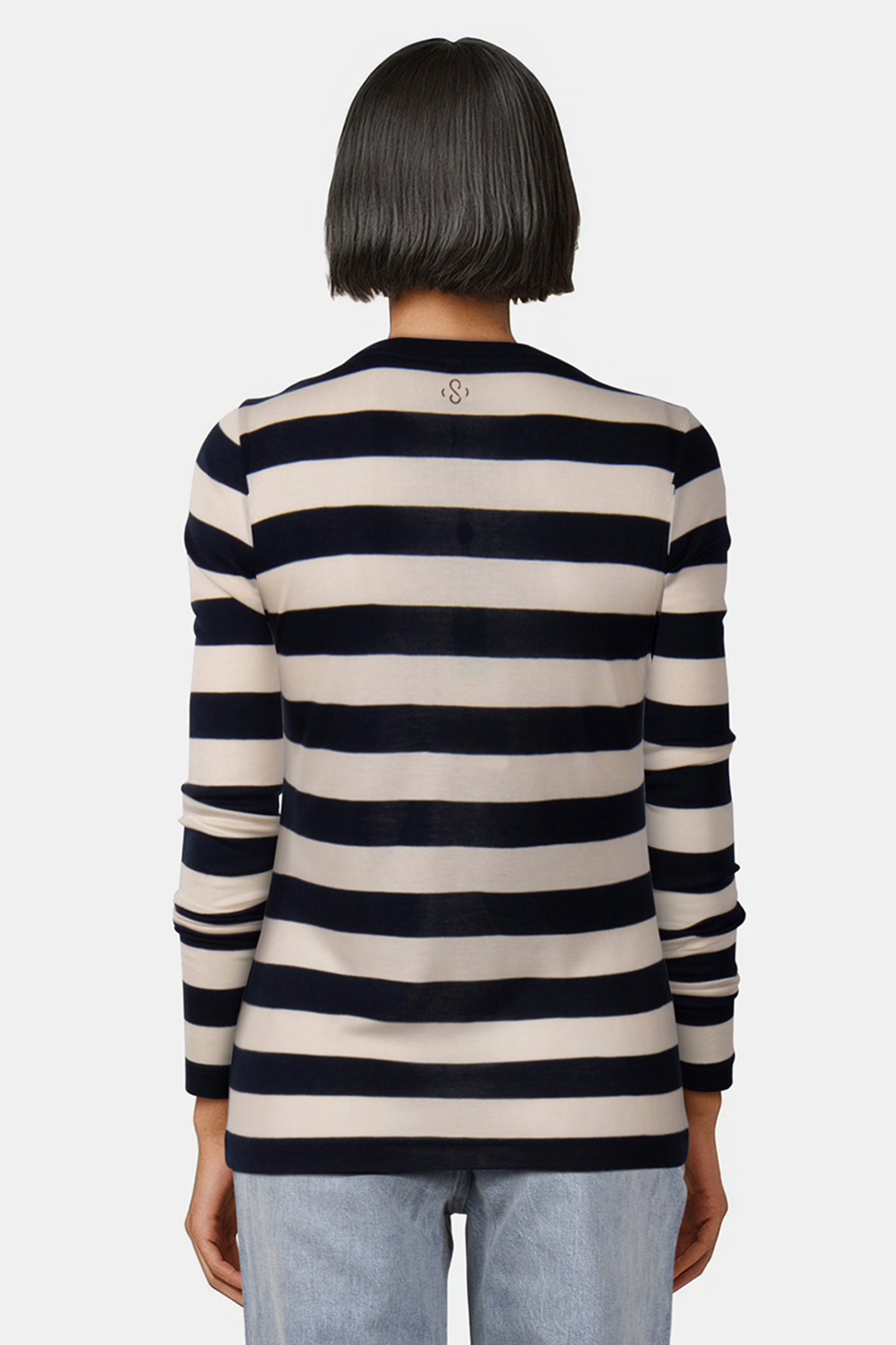ROUND NECK SHEER JERSEY STRIPE MIDNIGHT BLUE 2