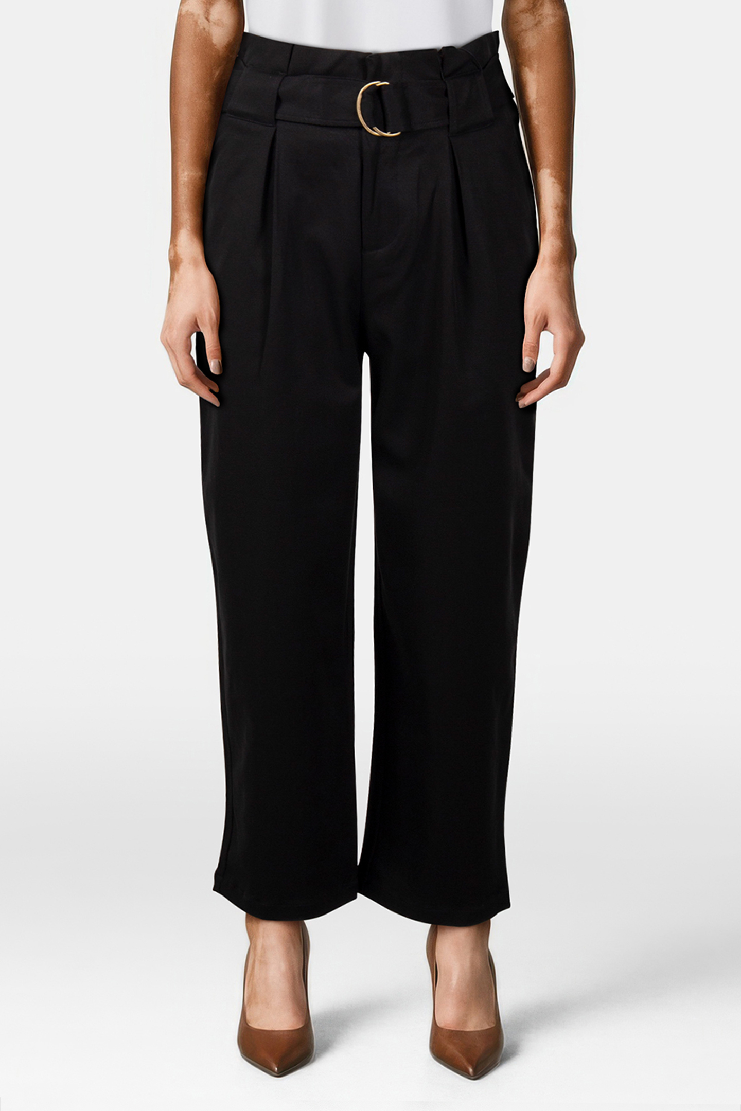 DAISY - HIGH RISE STRAIGHT LEG PAPER BAG PANT BLACK 1