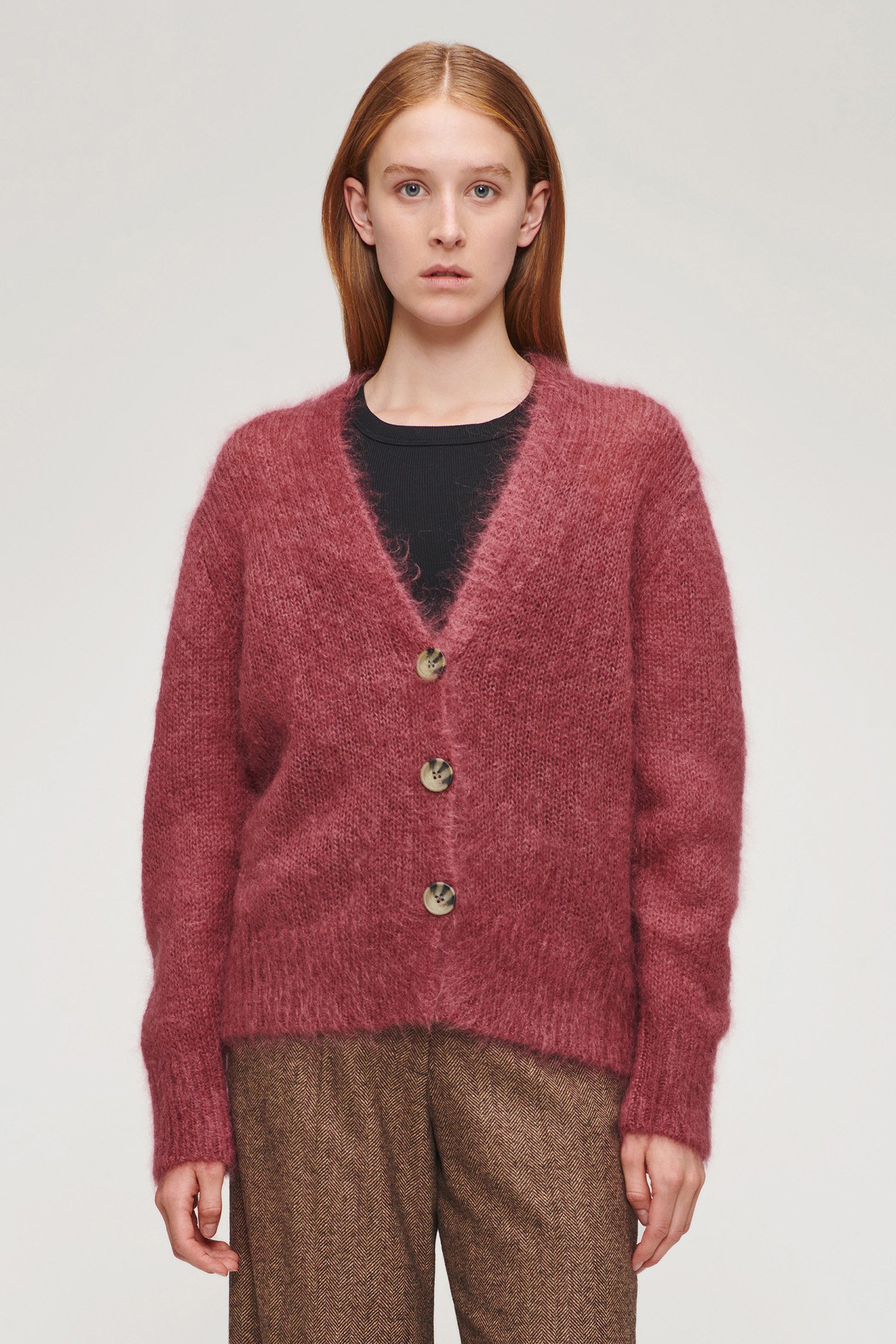 SOFT MOHAIR CARDIGAN PLUM 1