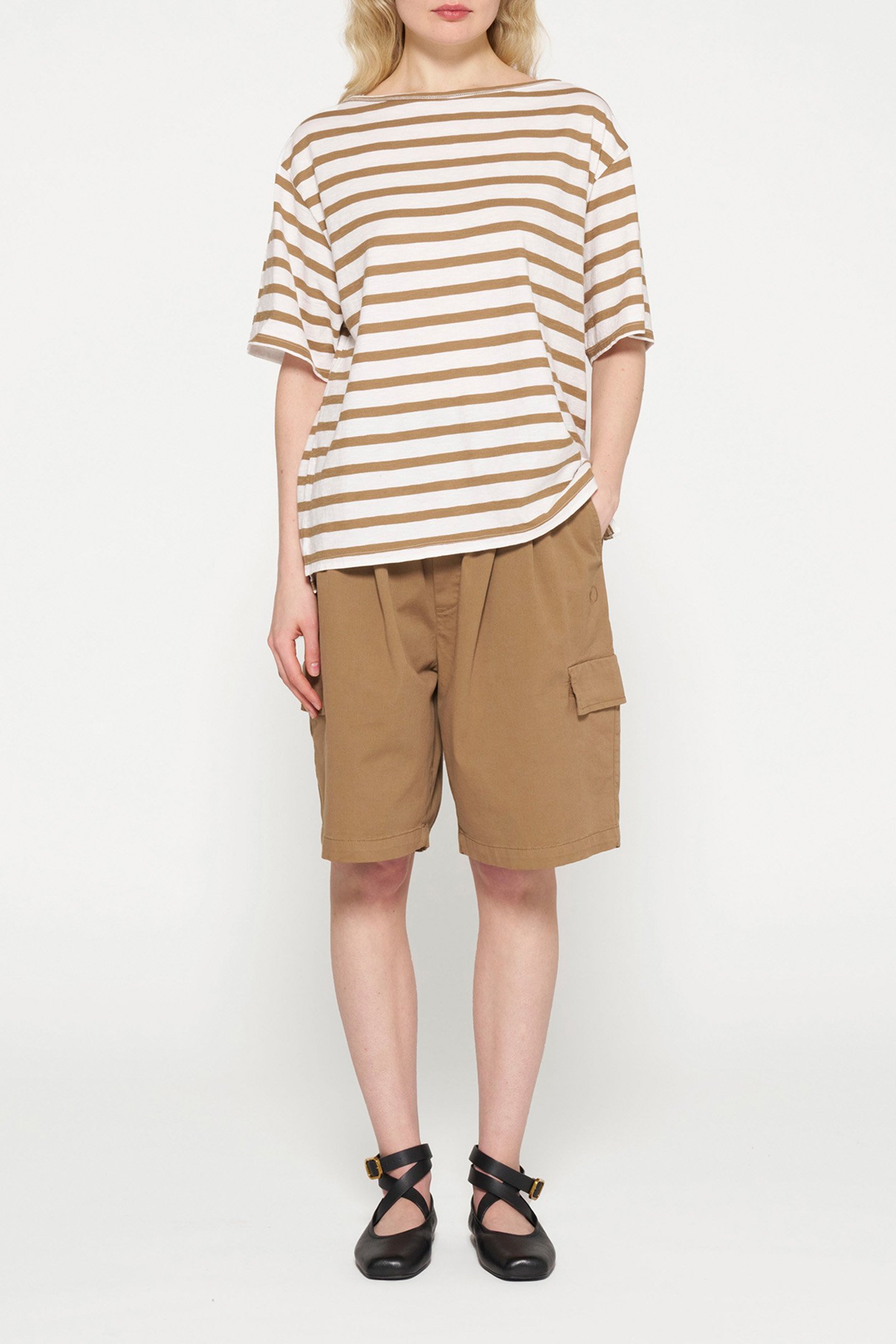 SHORT SLEEVE TEE STRIPES ECRU/CEDAR BROWN 2