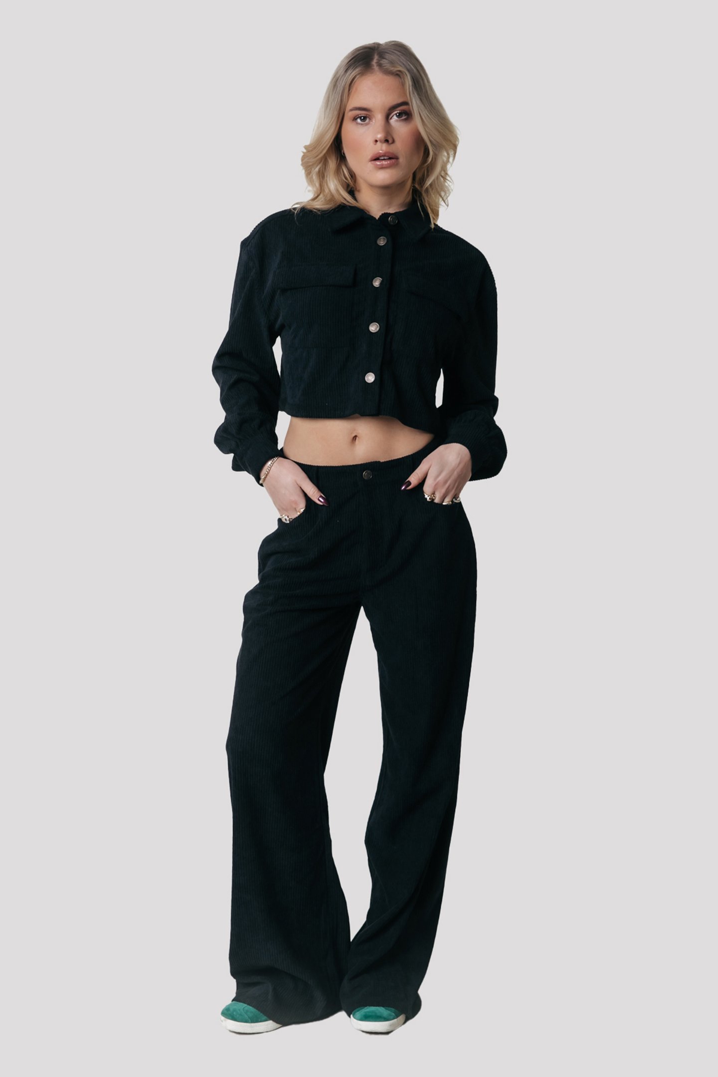 GAIAS CORDUROY HIGH RISE WIDE LEG PANTS BLACK by Colourful Rebel