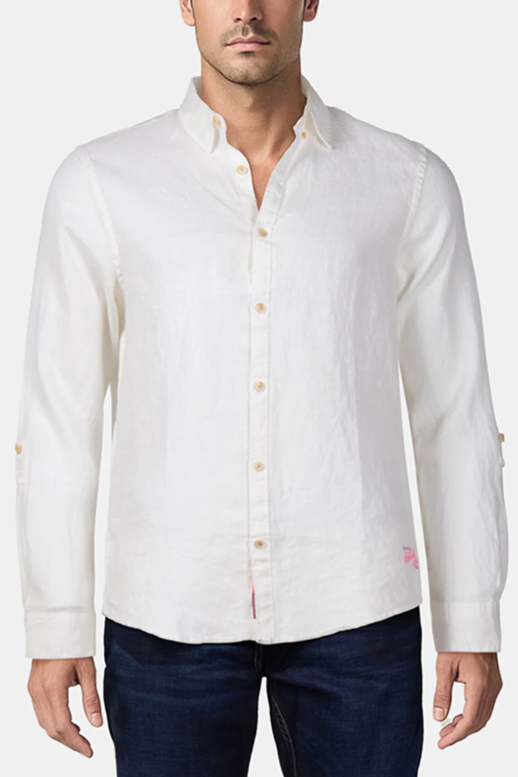 LINEN SHIRT WITH SLEEVE ROLL-UP WHITE 1