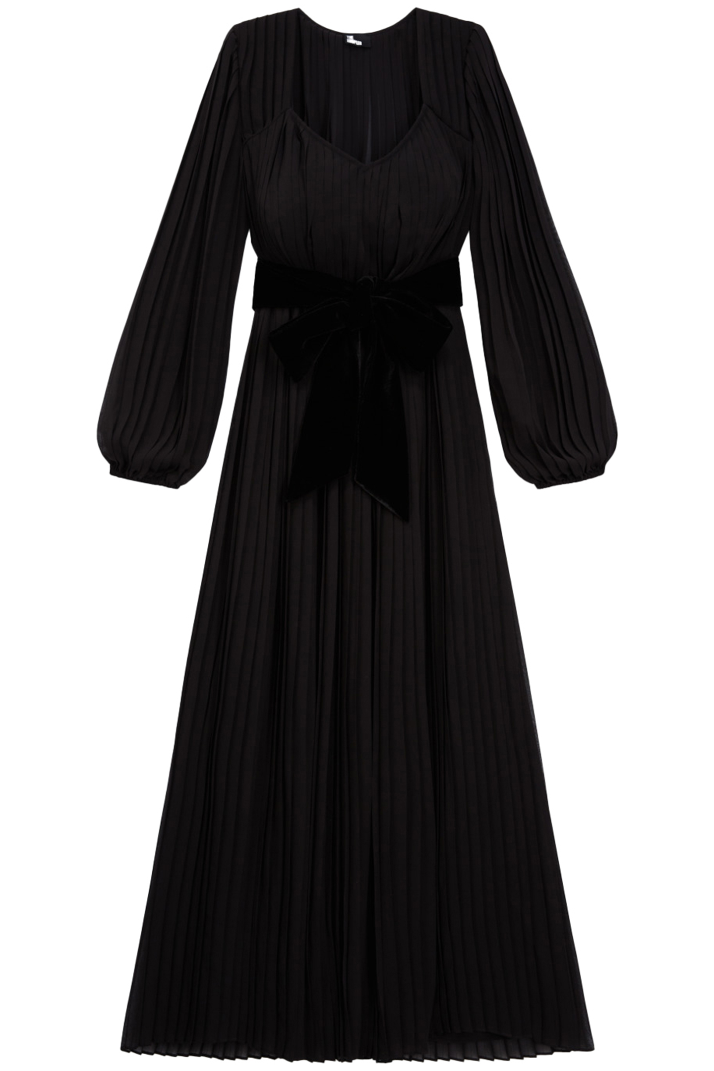 LONG PLEATED VELVET DRESS WITH BELT BLACK 3