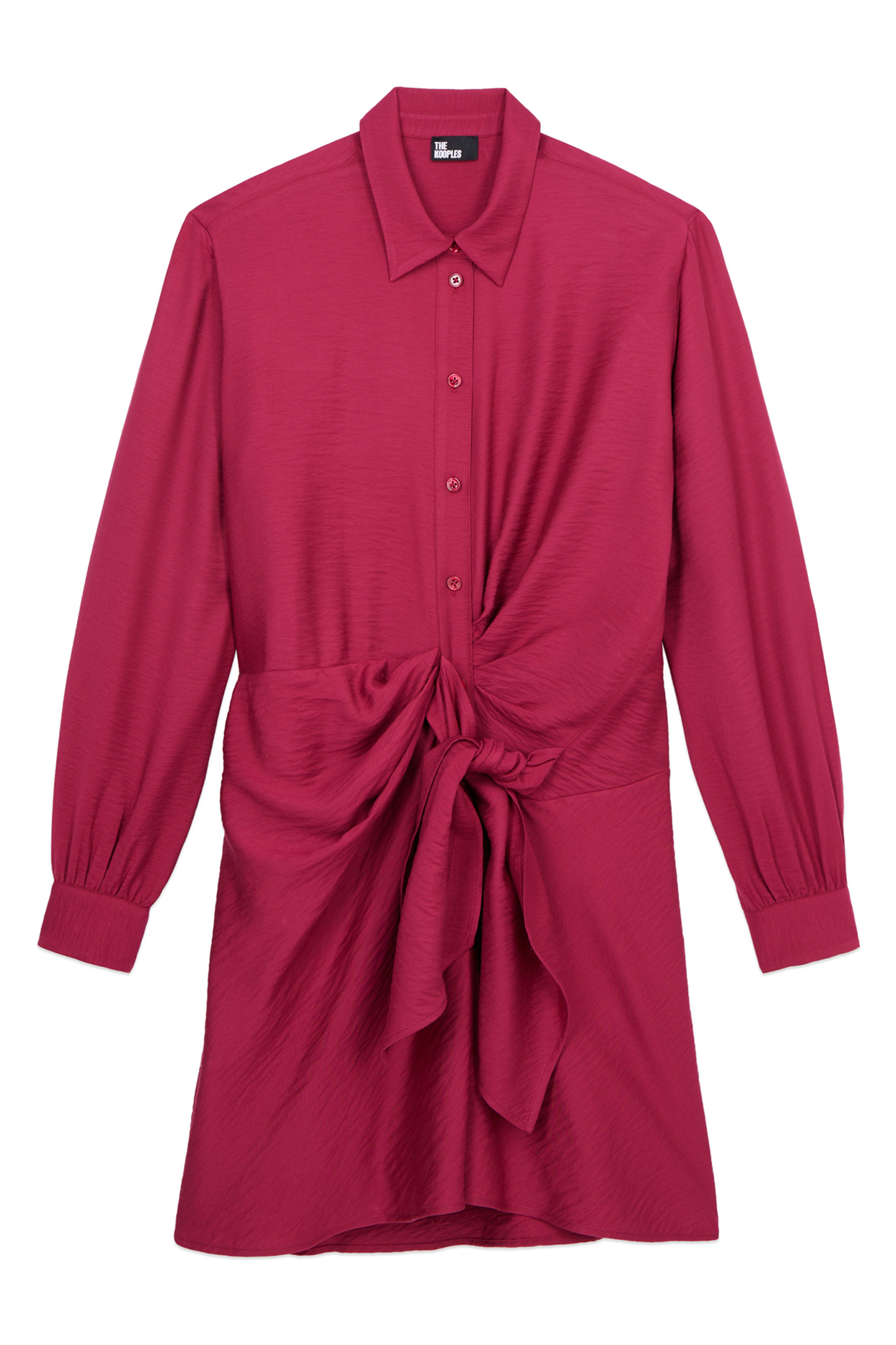 LONG-SLEEVED TIE-UP SHIRT DRESS RASPBERRY 3