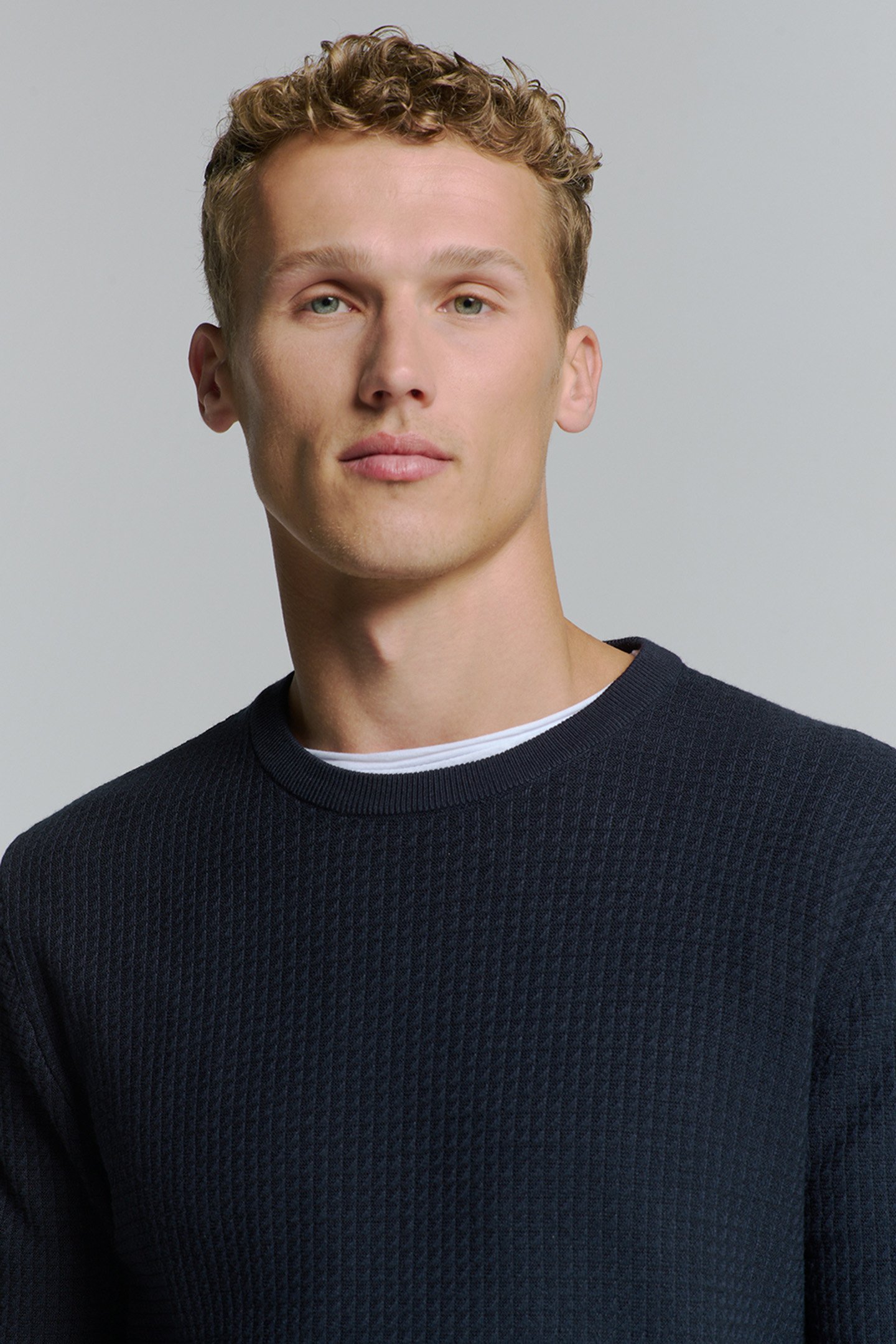 PULLOVER CREWNECK 2 COLOURED WAFFLE JACQUARD BLUEBERRY 6