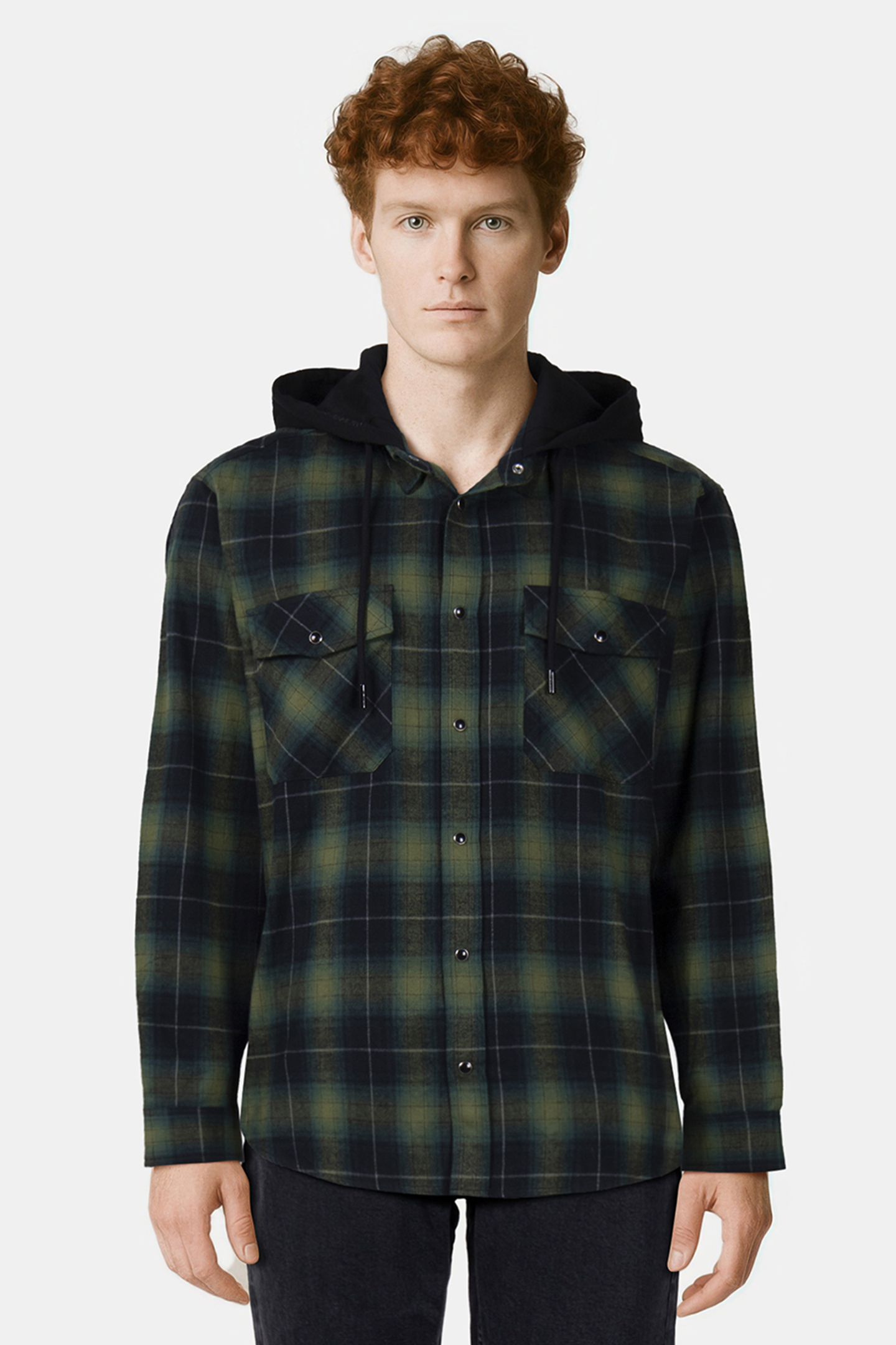 CHECKED SHIRT WITH HOOD BLACK/GREEN 1