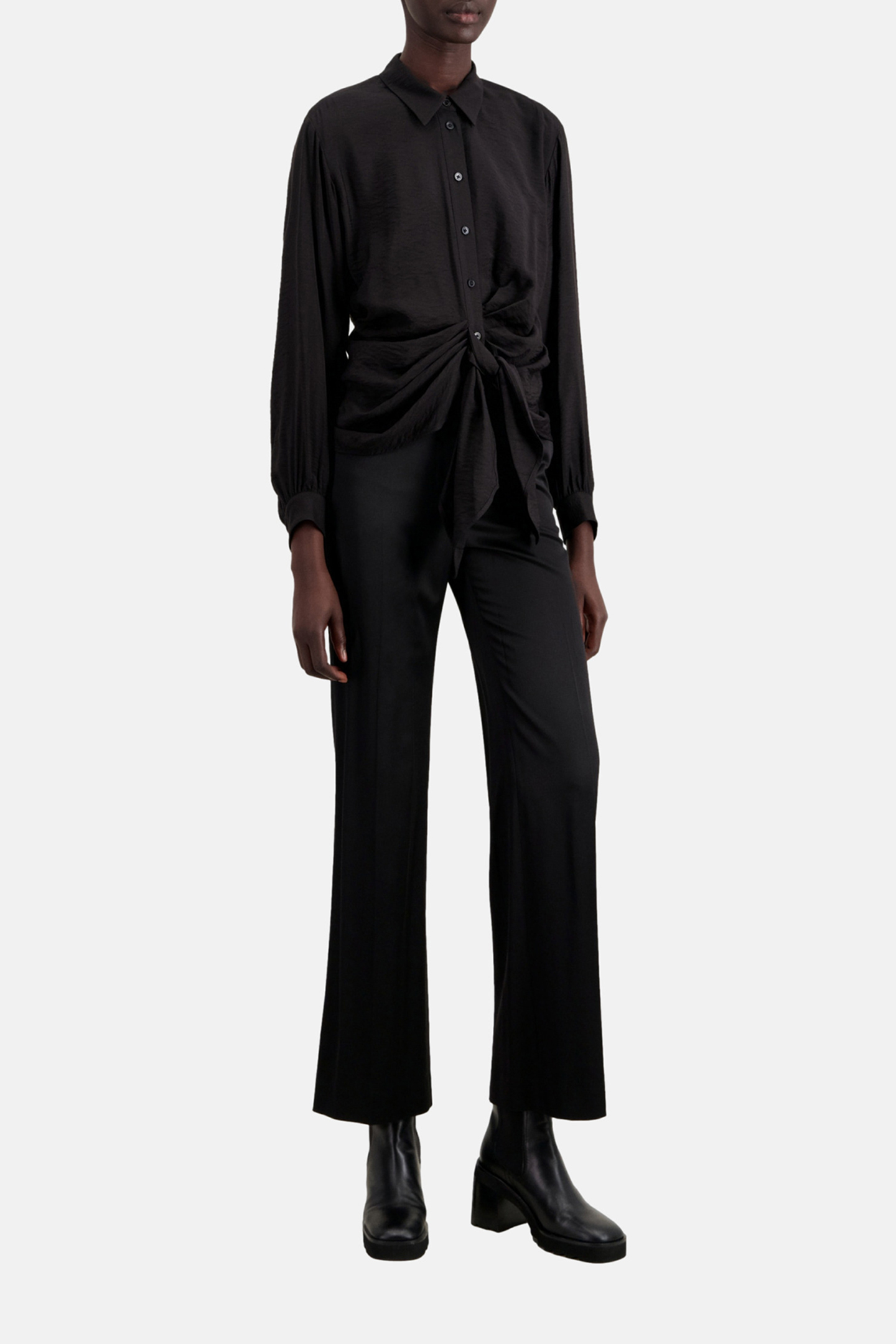 LONG-SLEEVED DRAPED KNOTTED SHIRT BLACK 3