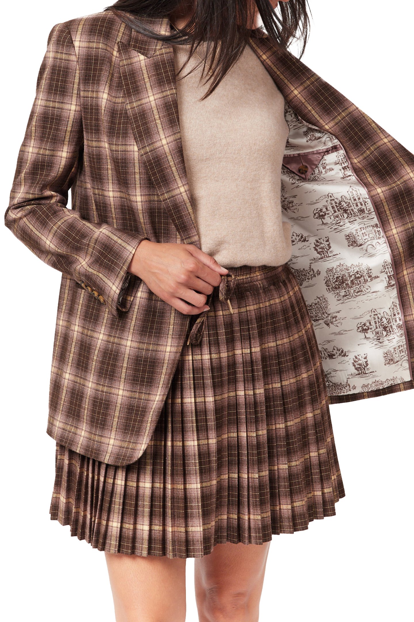 SNGL BREASTED BOYFRIEND BLAZER BROWN/ BURLWOOD PLAID 4