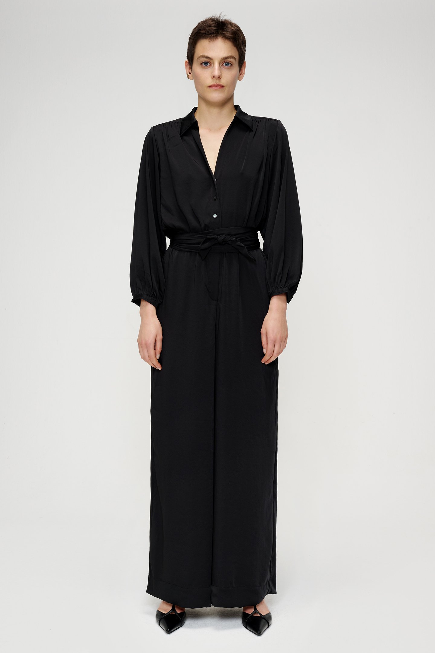 JAPANESE SATIN JUMPSUIT BLACK by Zenggi