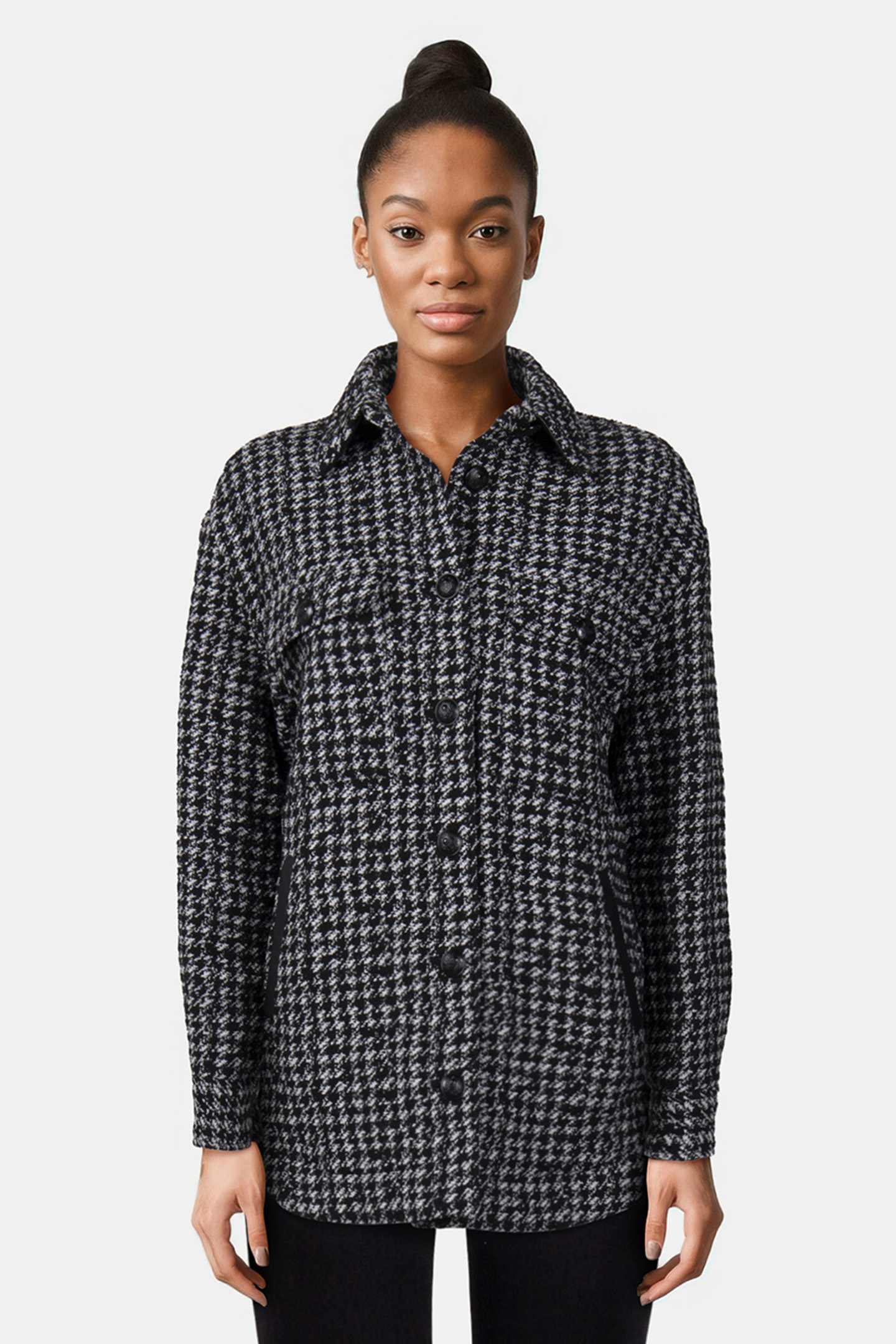 BLACK AND WHITE PADDED TWEED OVERSHIRT 1
