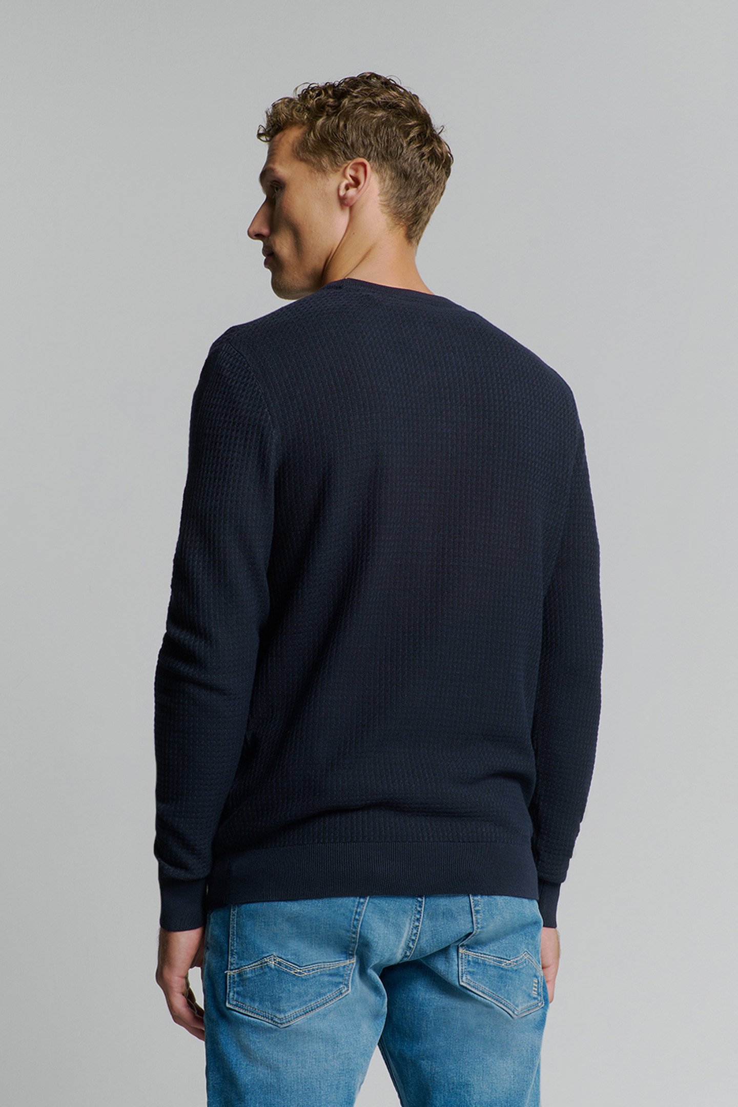 PULLOVER CREWNECK 2 COLOURED WAFFLE JACQUARD BLUEBERRY 2