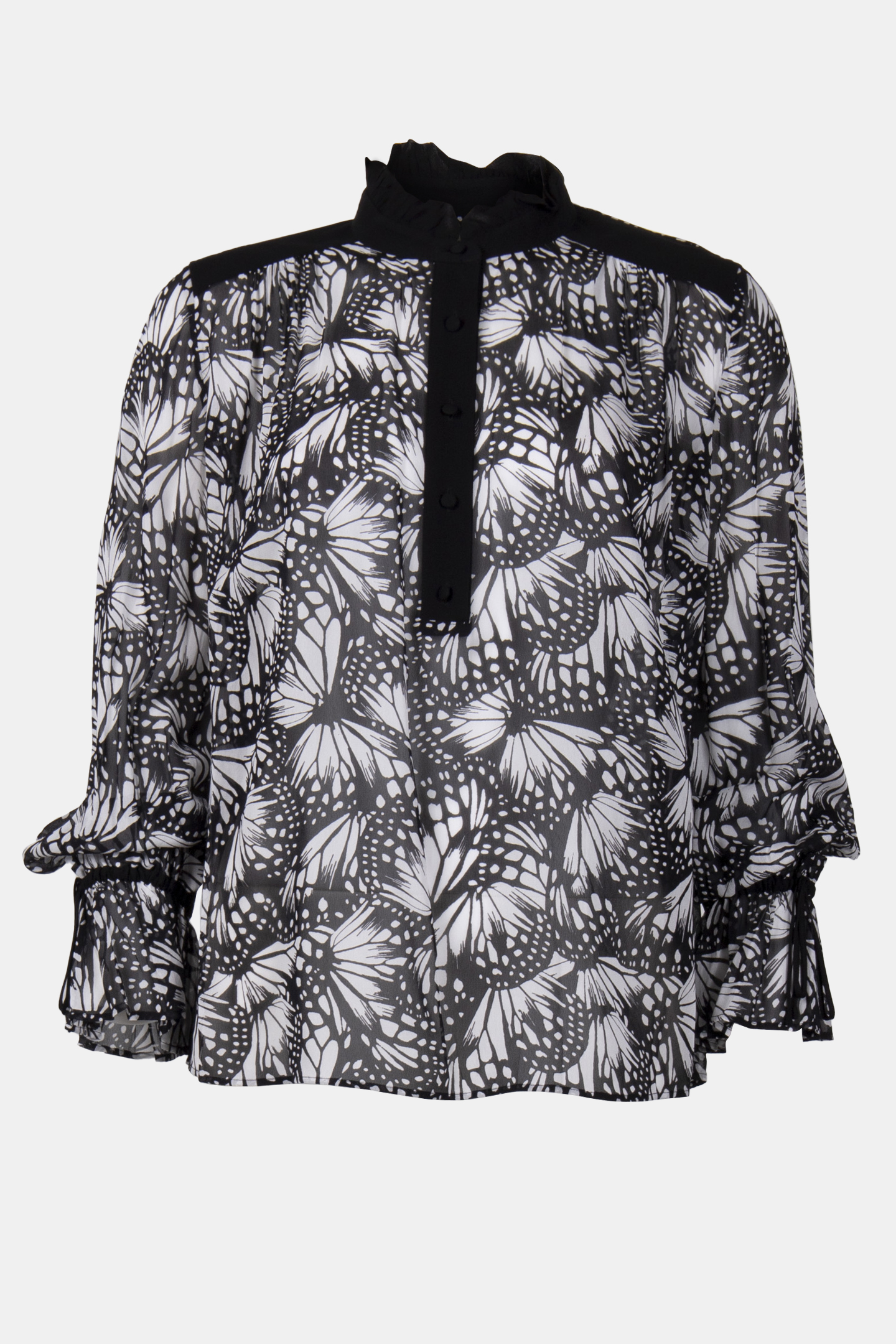 ML BUTTONED TOP WITH RUFFLE AT THE COLLAR BLACK WHITE 3