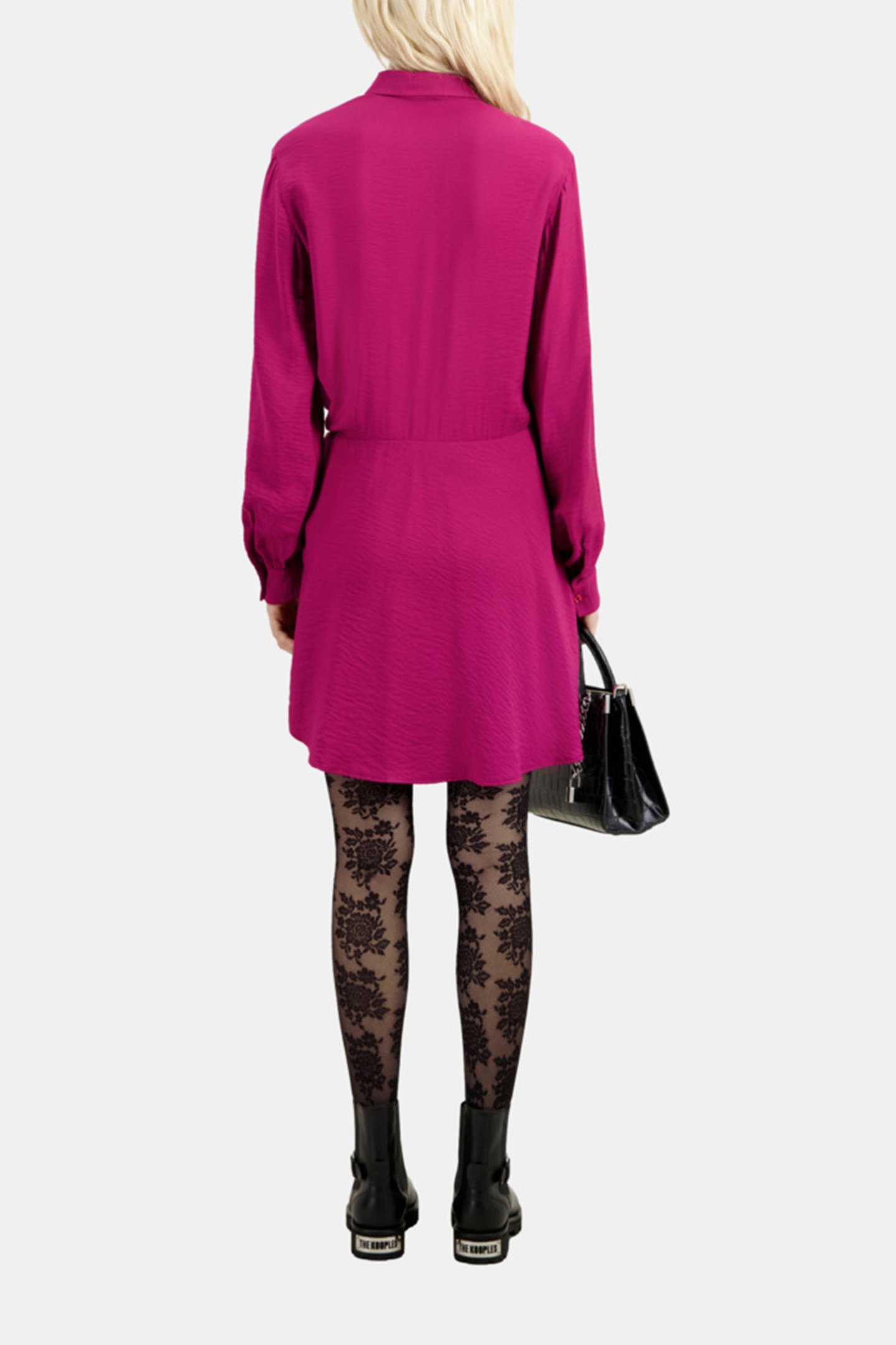 LONG-SLEEVED TIE-UP SHIRT DRESS RASPBERRY 2