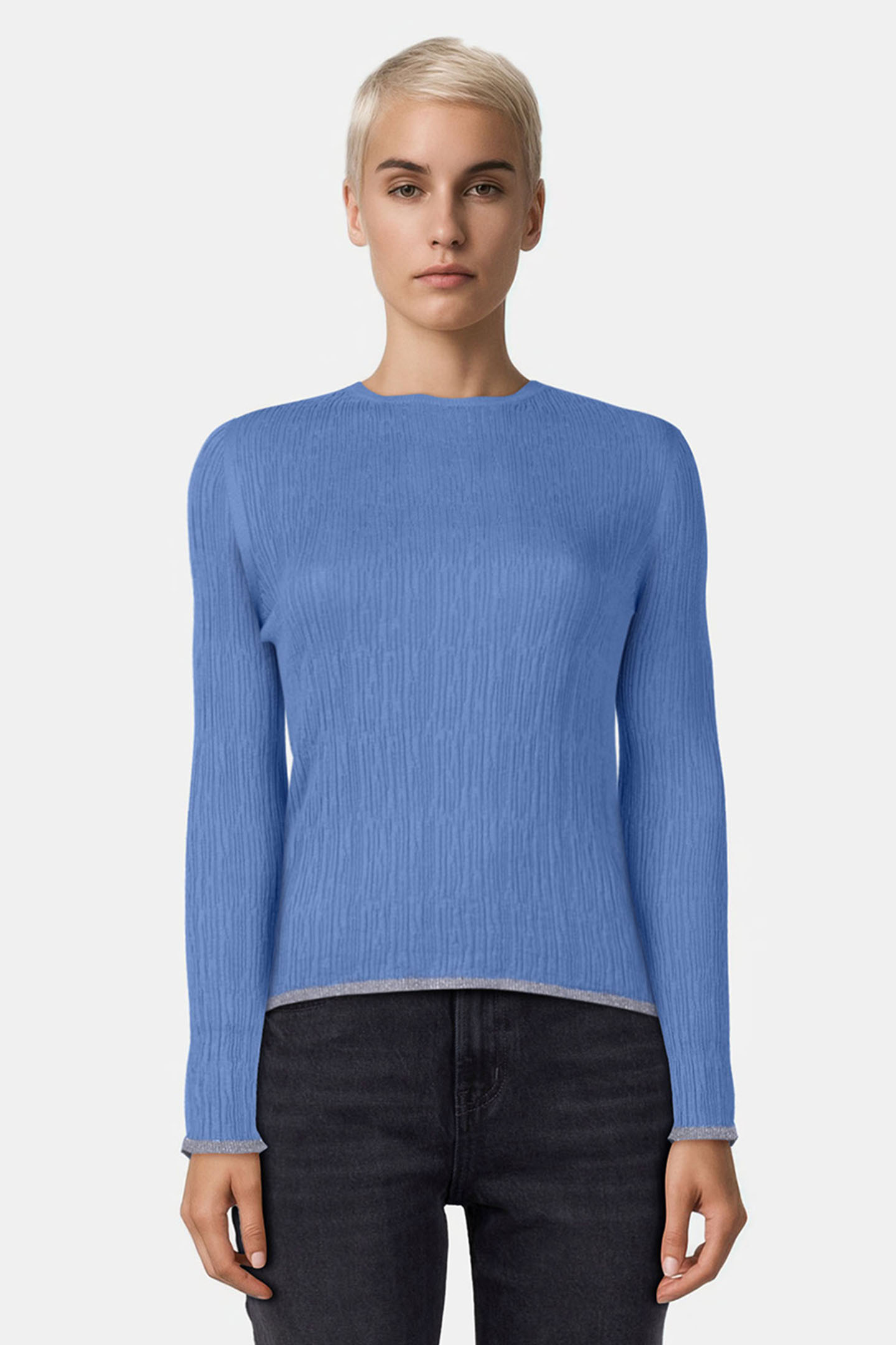 SUPERFINE CREW NECK STRUCTURED CRUISE BLUE 1