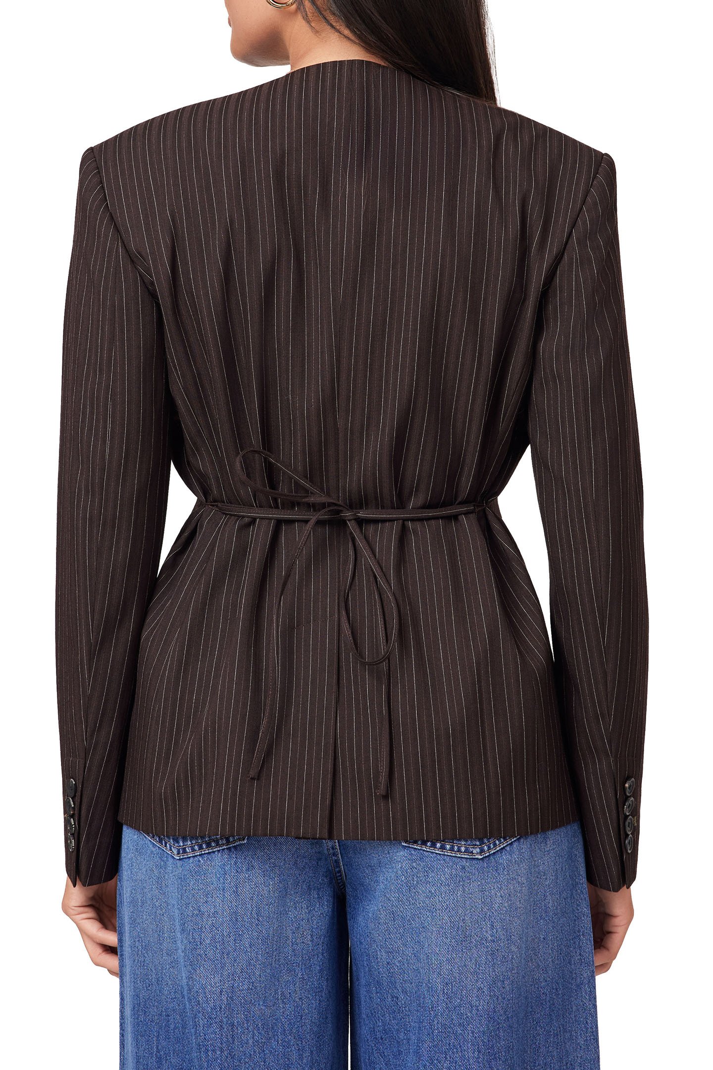 BELTED BLAZER BROWN PINSTRIPE 2