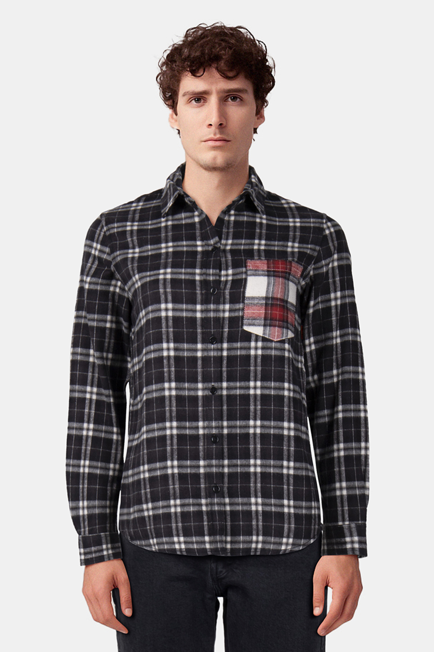 CHECKED SHIRT WITH CONTRASTING POCKETS BLACK 1
