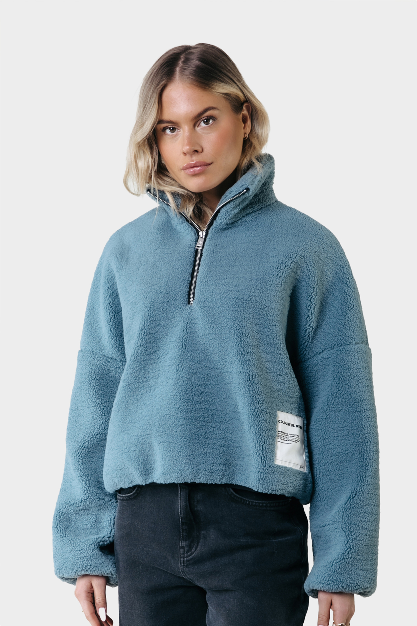 JILLS TEDDY ZIP SWEATER MINERAL BLUE 1