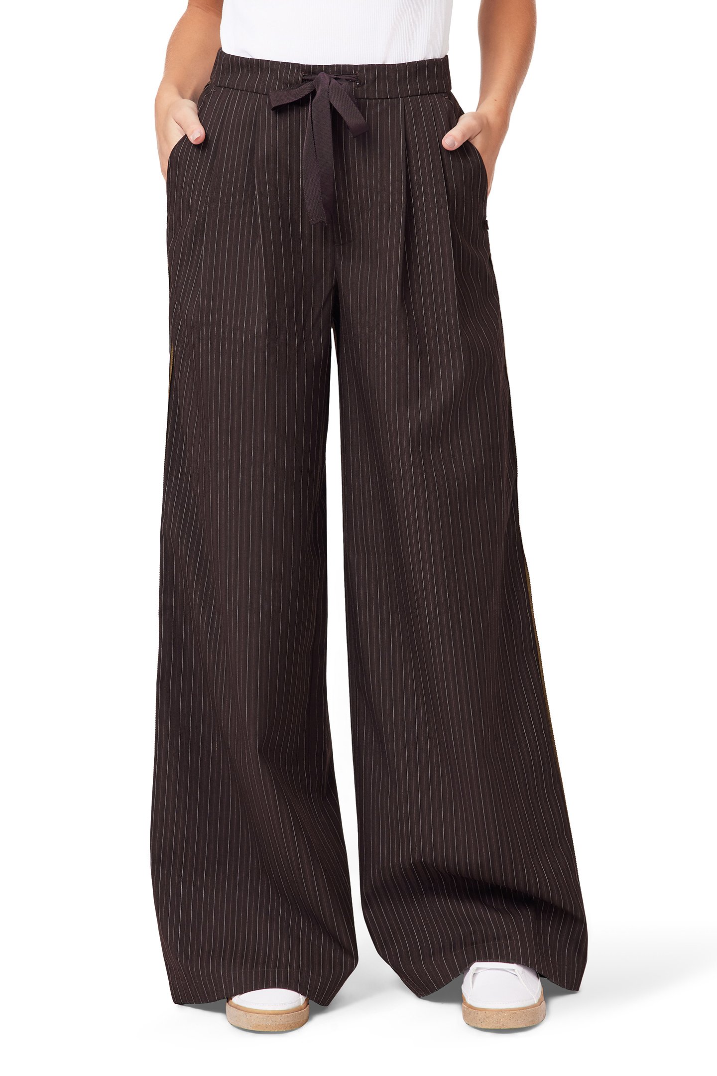 TAILORED WIDE LEG PANTS W TIE BROWN PINSTRIPE by Scotch & Soda