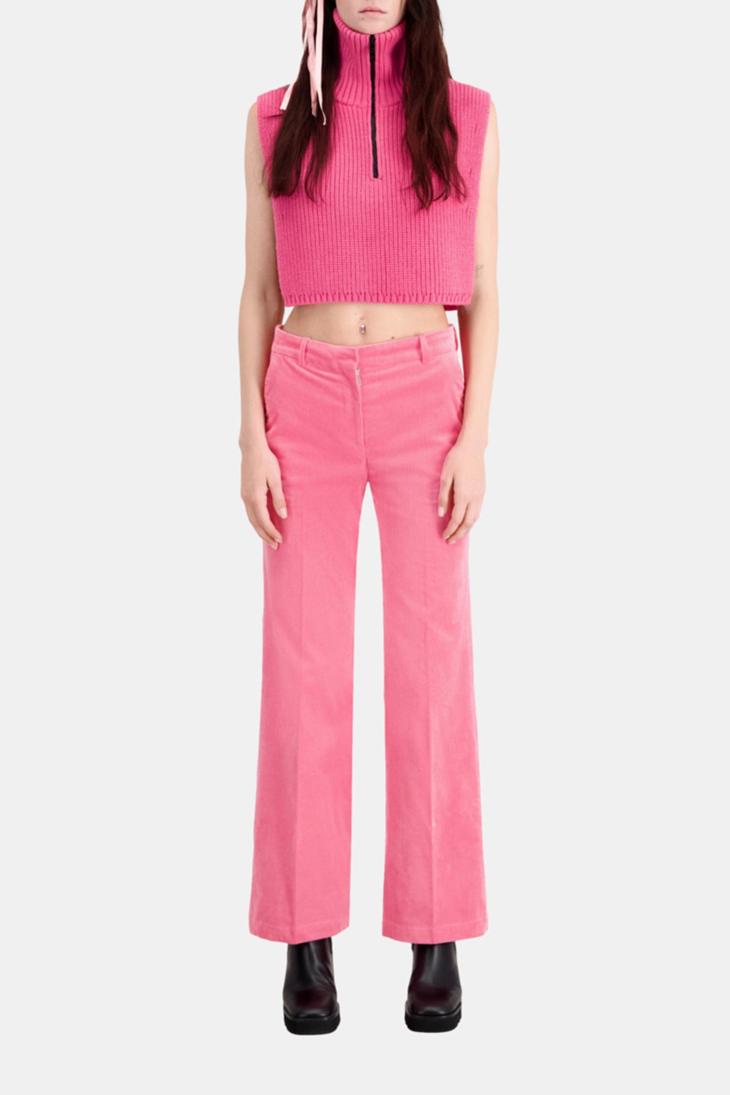 PANTS EN VELOURS COTE OLD PINK 1