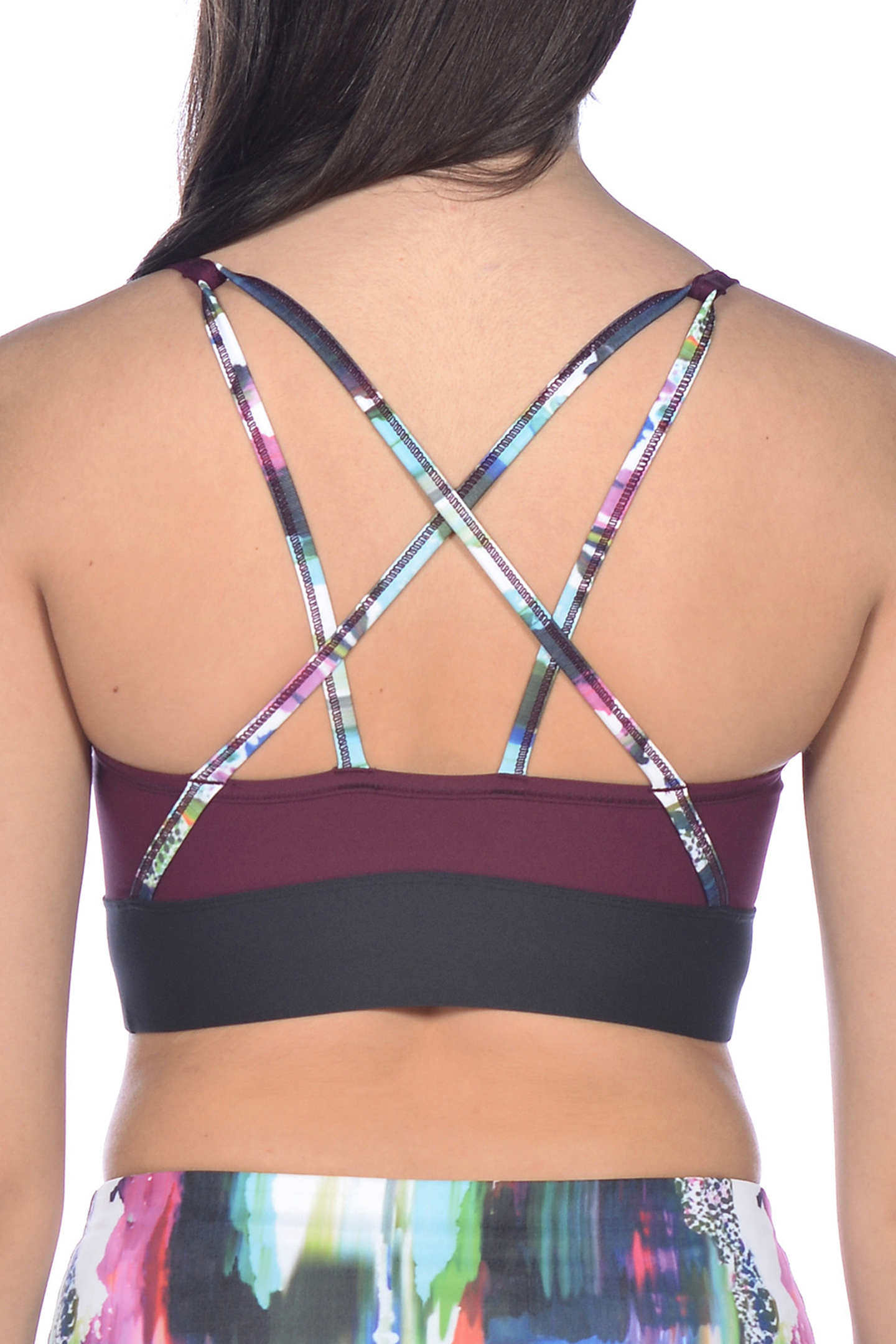 W GYM BRA TOP CROSS STRAPS RED WINE VIVID 2