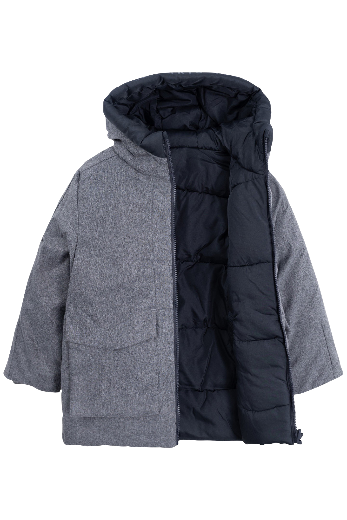REVERSIBLE LIGHT AND DARK GREY QUILTED PARKA FOR BOYS 3