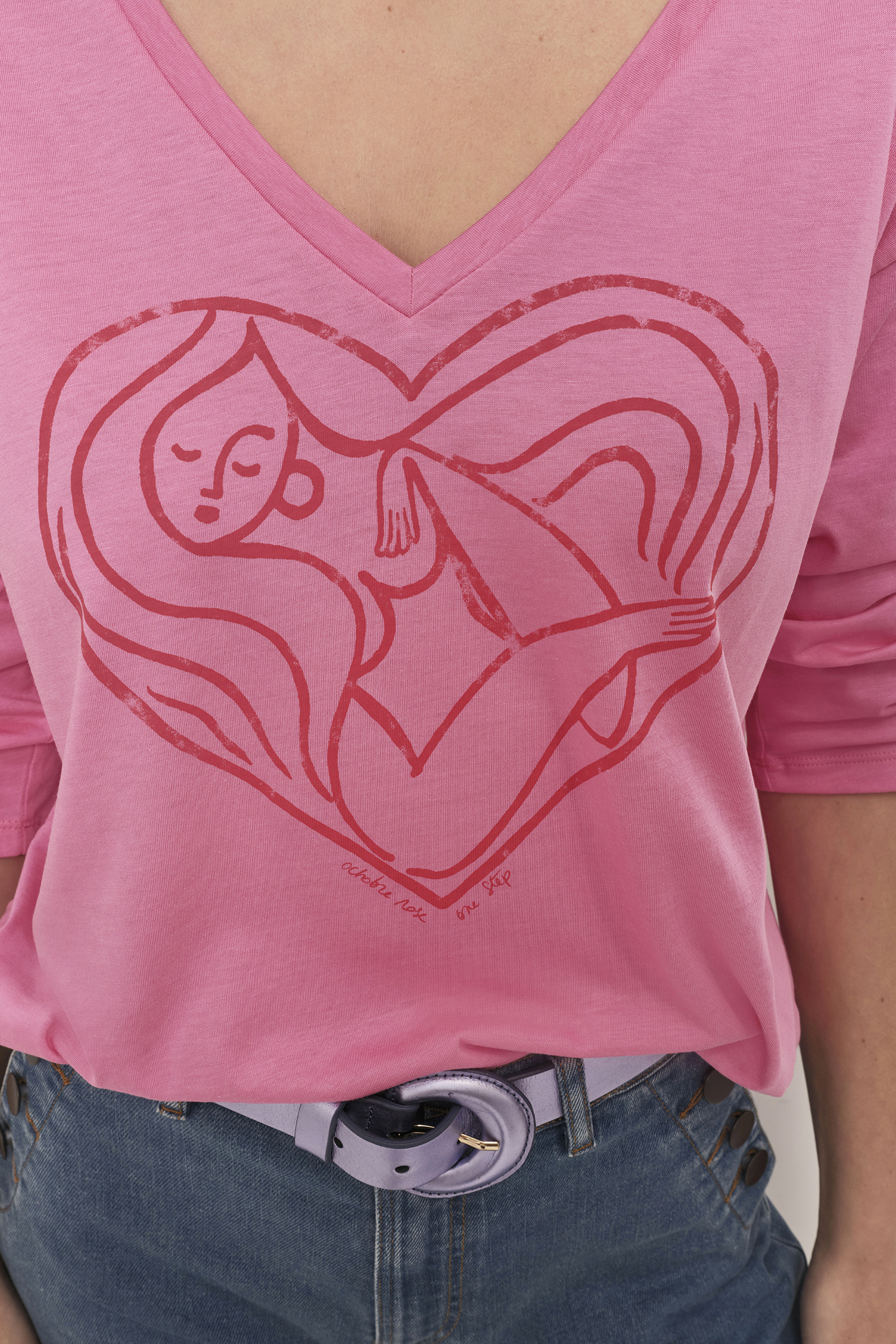 MEZZO - FUCHSIA WOMEN'S T-SHIRT WITH RED HEART DESIGN FOR PI 7